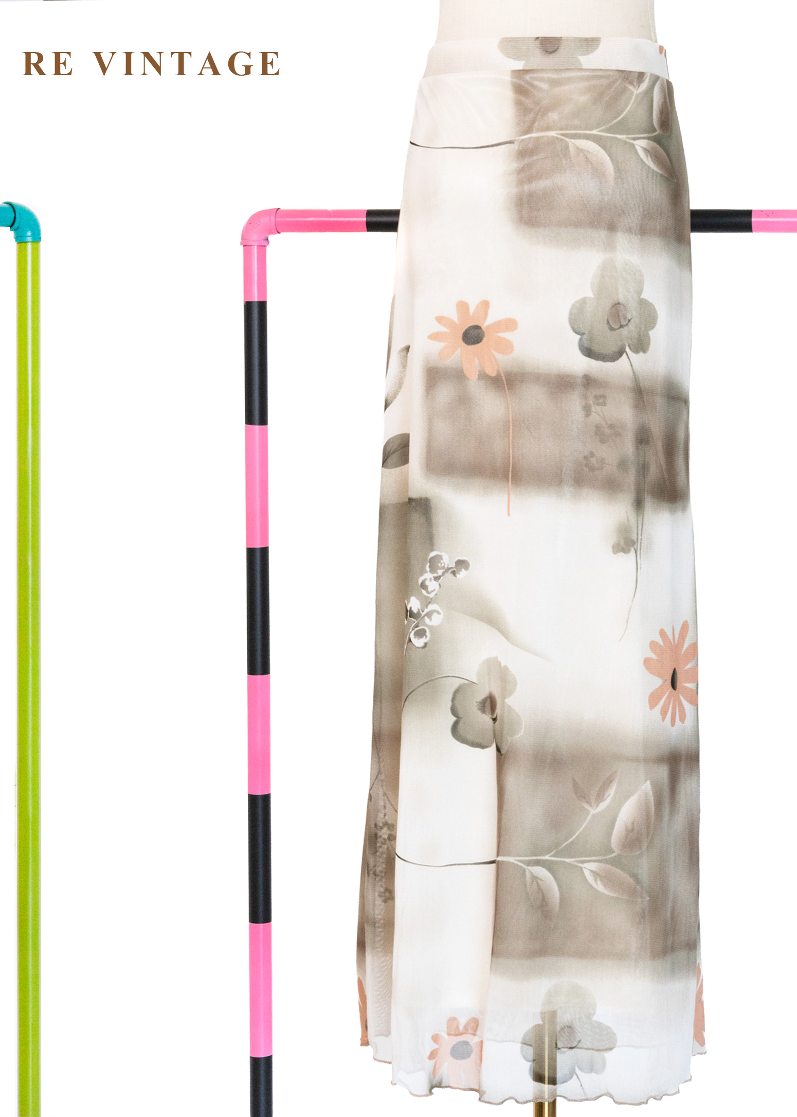 朦朧花影白牆網紗長裙(27-33")8