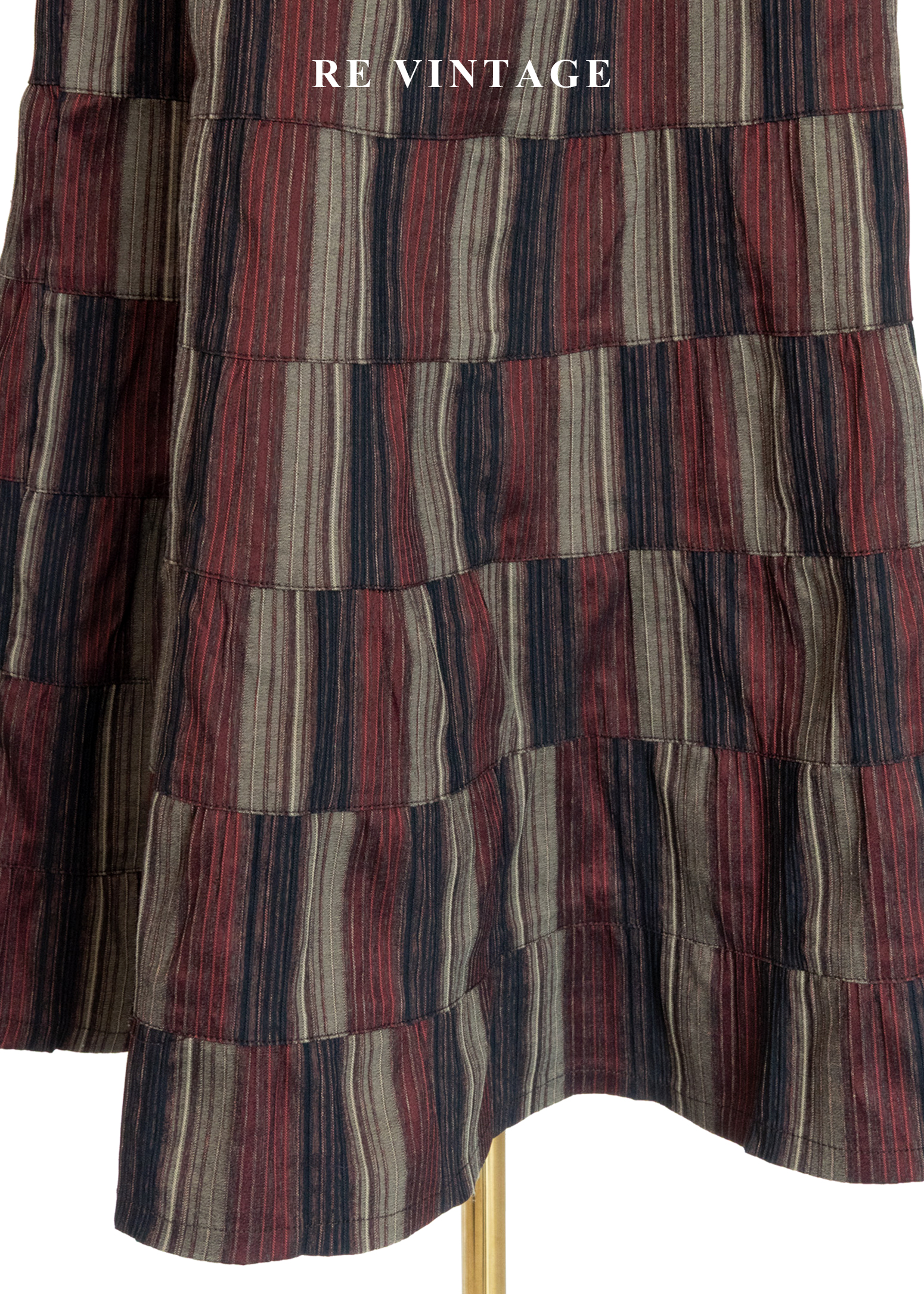 時空階梯條紋拼貼格紋長裙(25-29")4