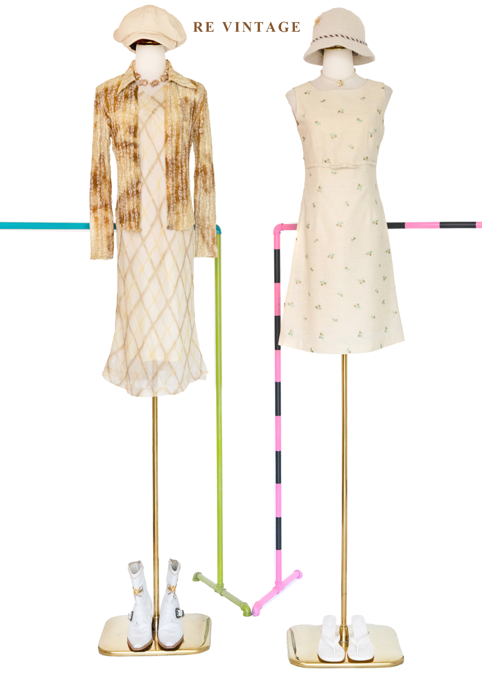 奶油雲階菱格紋氣質洋裝2