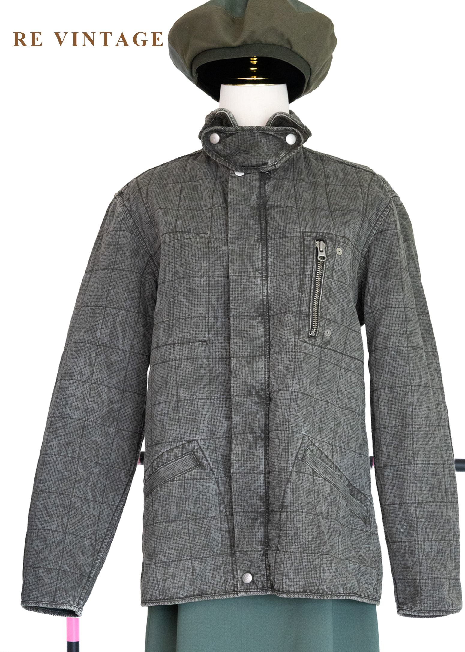 重磅水洗迷幻格紋硬挺夾克5