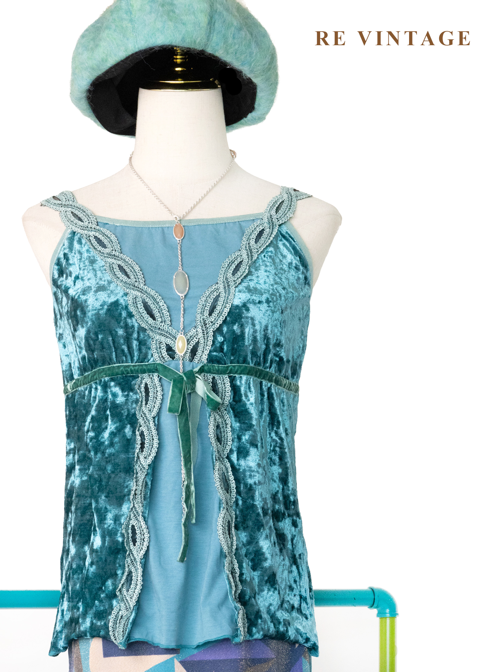 地中海晨曦 - 交錯肩帶絨布細肩帶背心1