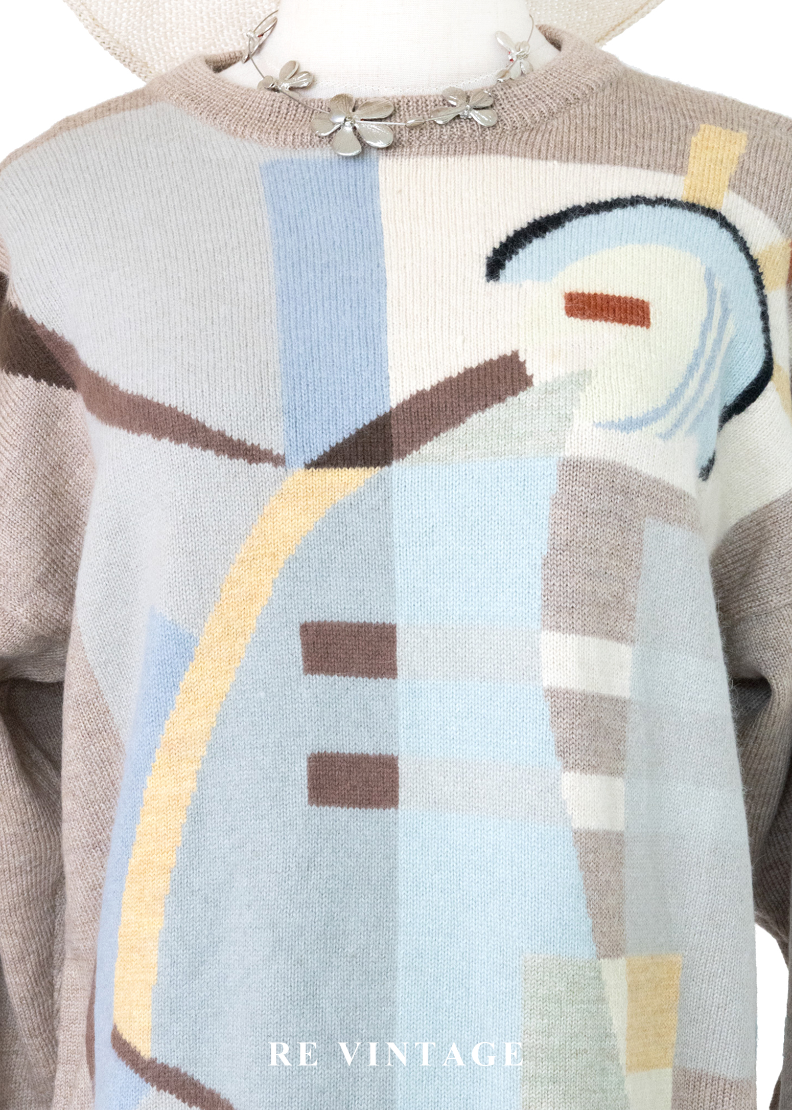 莫蘭迪抽象拼接圖騰針織毛衣3