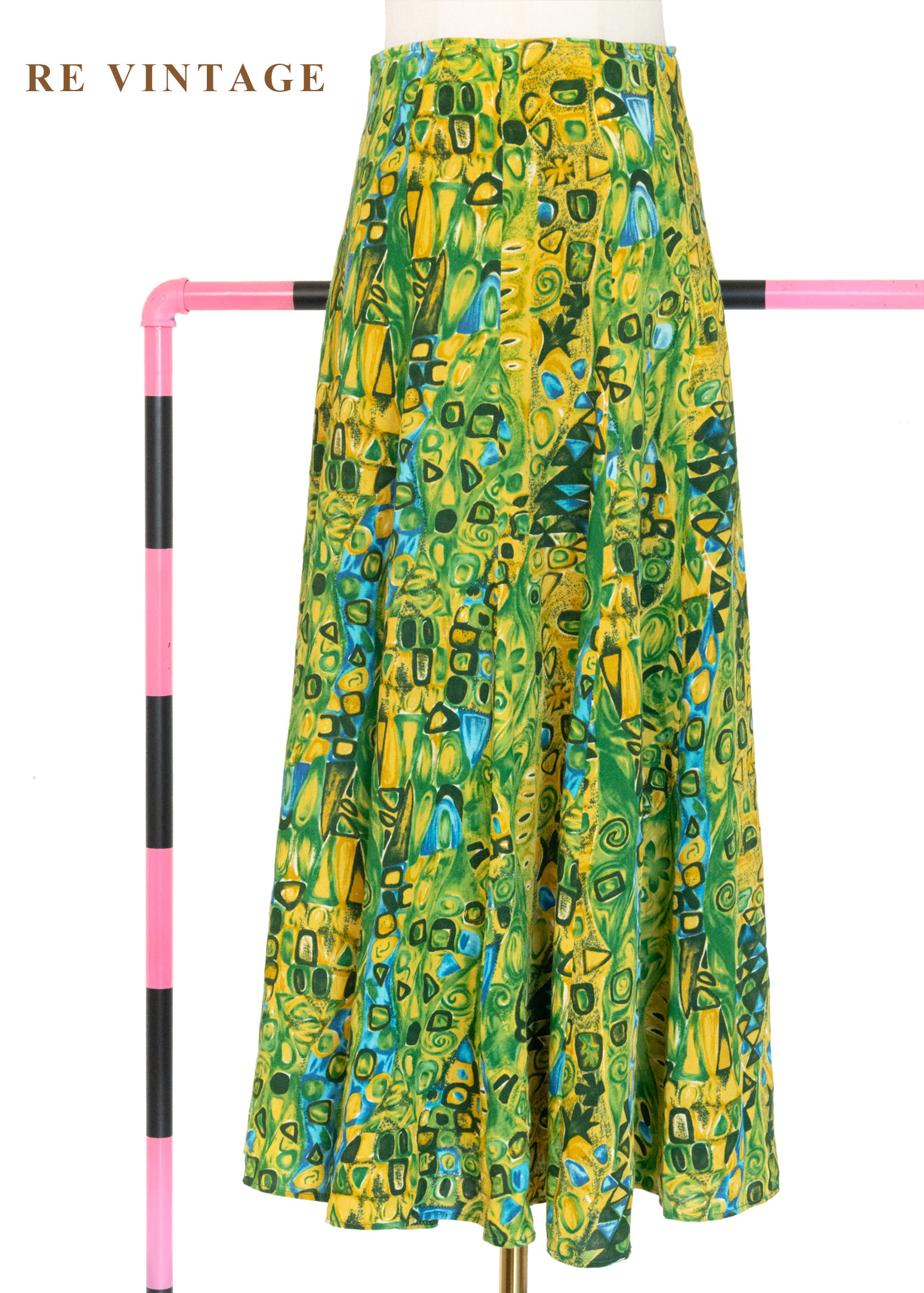 葉影壓縮鮮豔黃綠色長裙（26"）