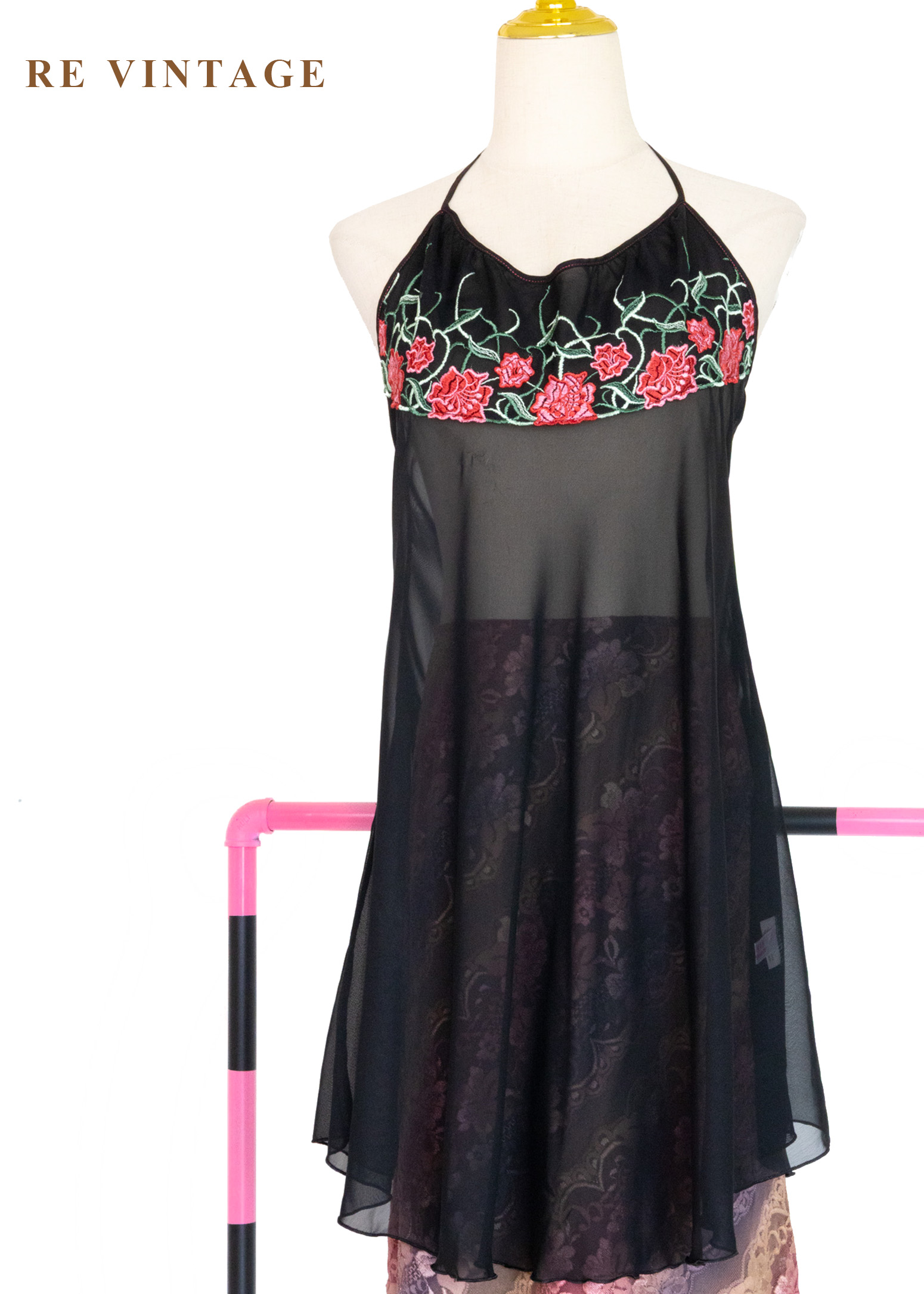 紅花黑紗東方韻味繞頸背心7