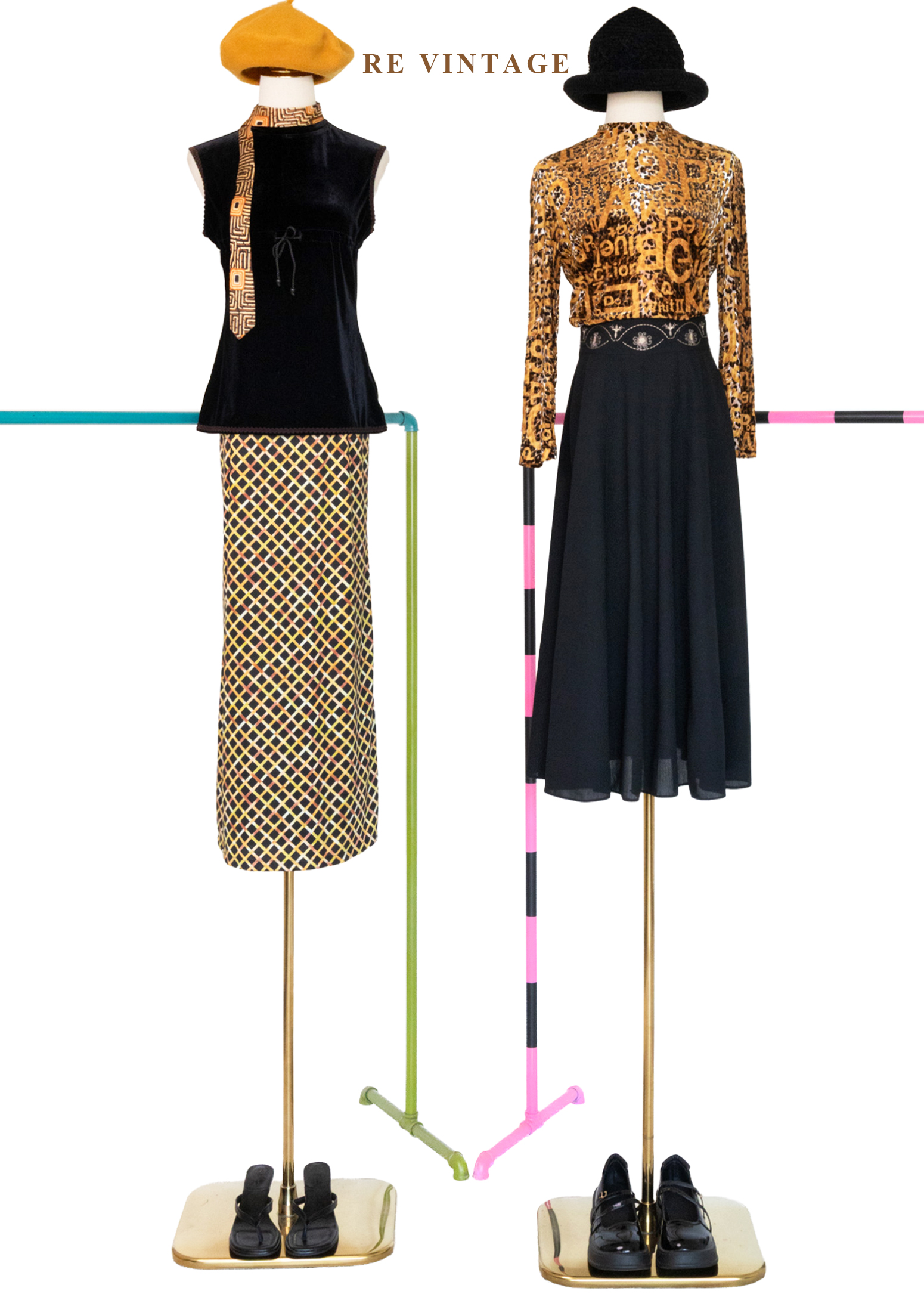 強烈黑與黃菱格紋長裙(26")2