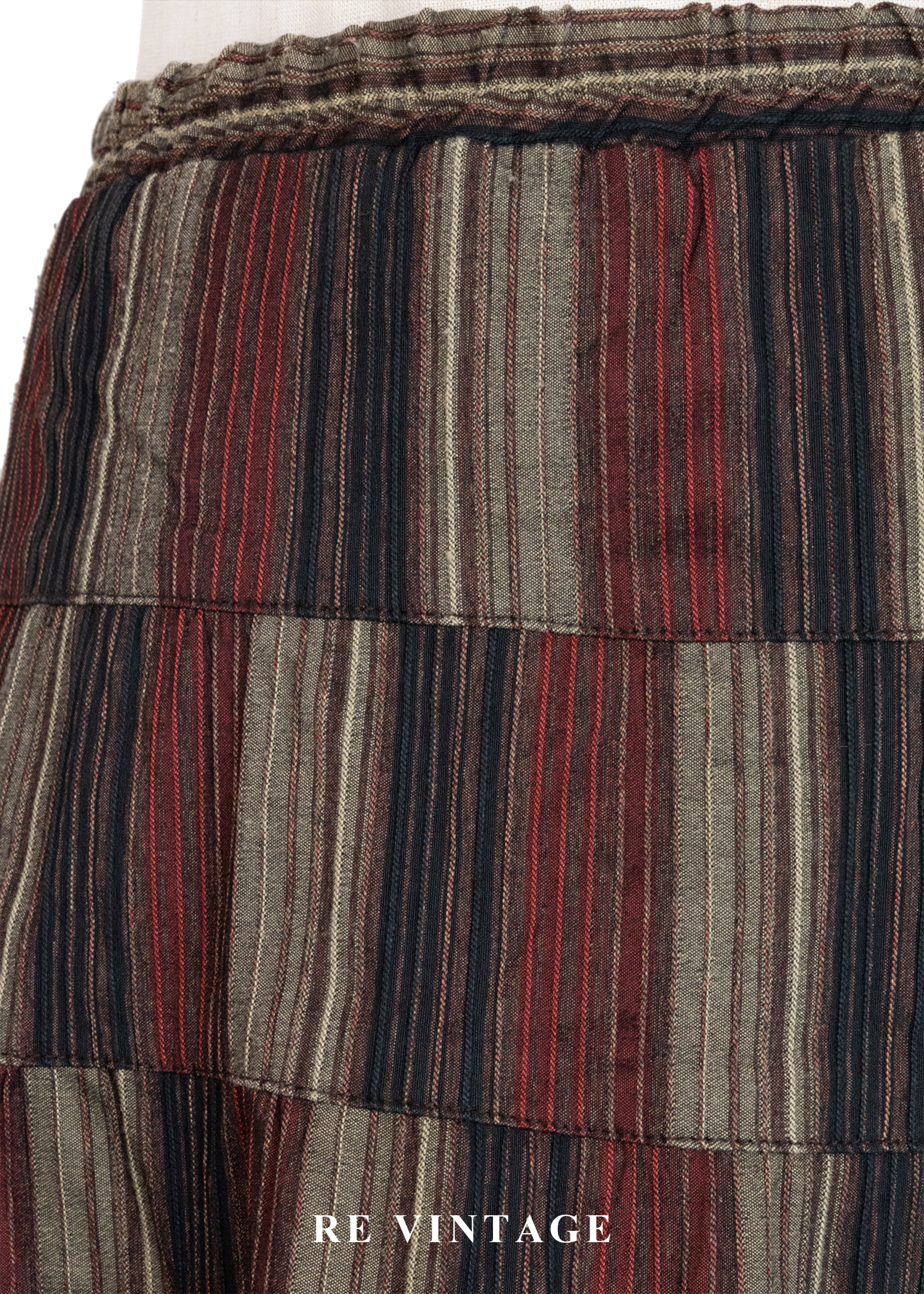 時空階梯條紋拼貼格紋長裙(25-29")10