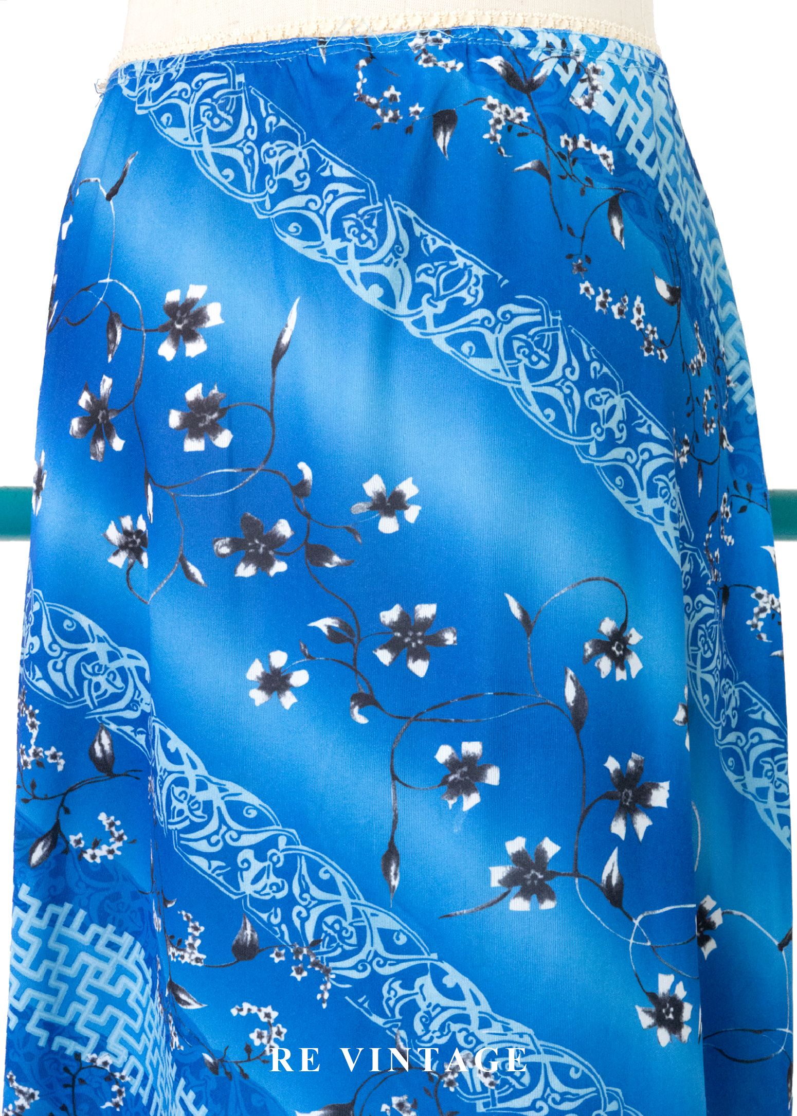 寶藍中式花語中長裙(26-30")10