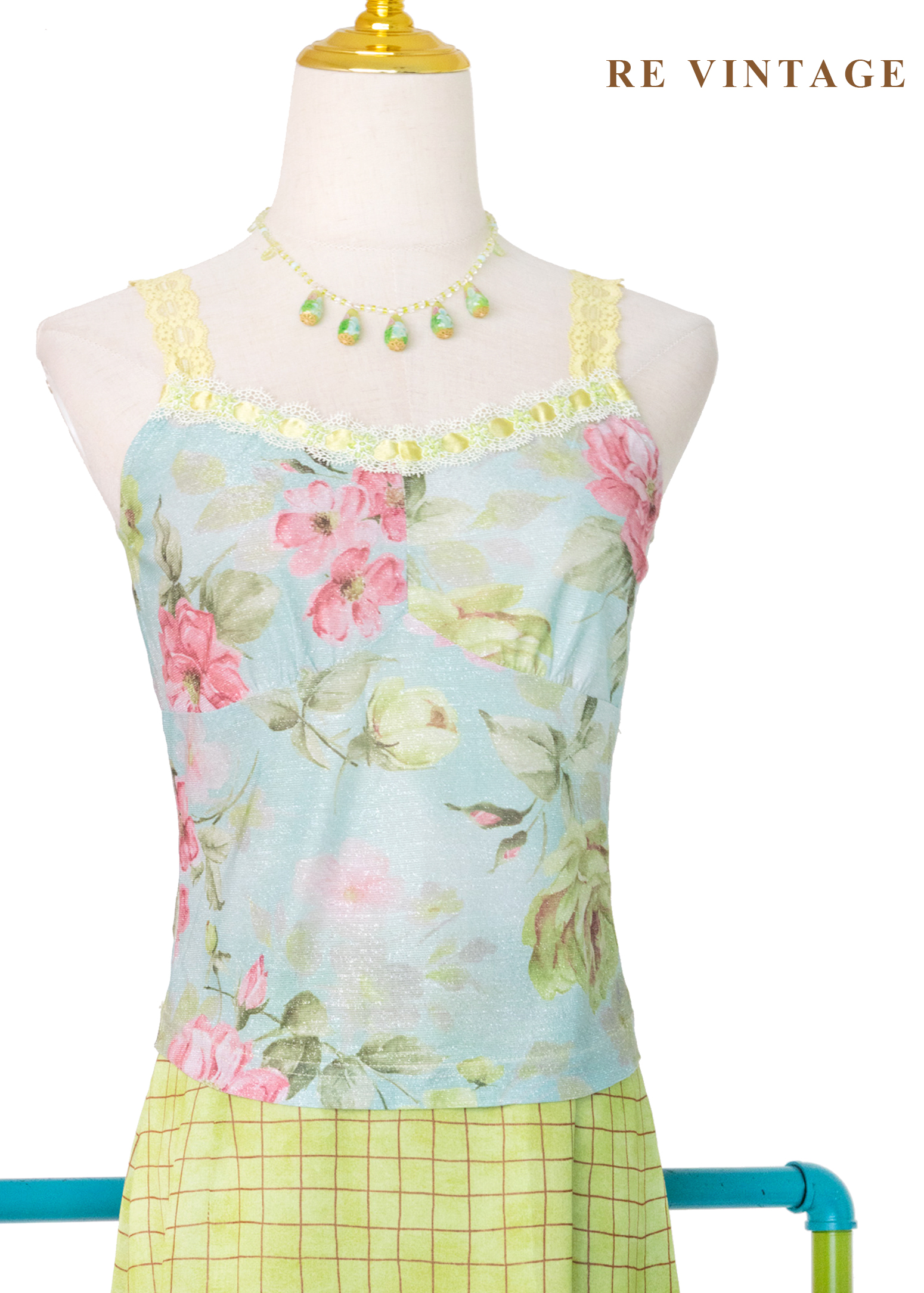 法國小鎮薄荷藍花朵背心