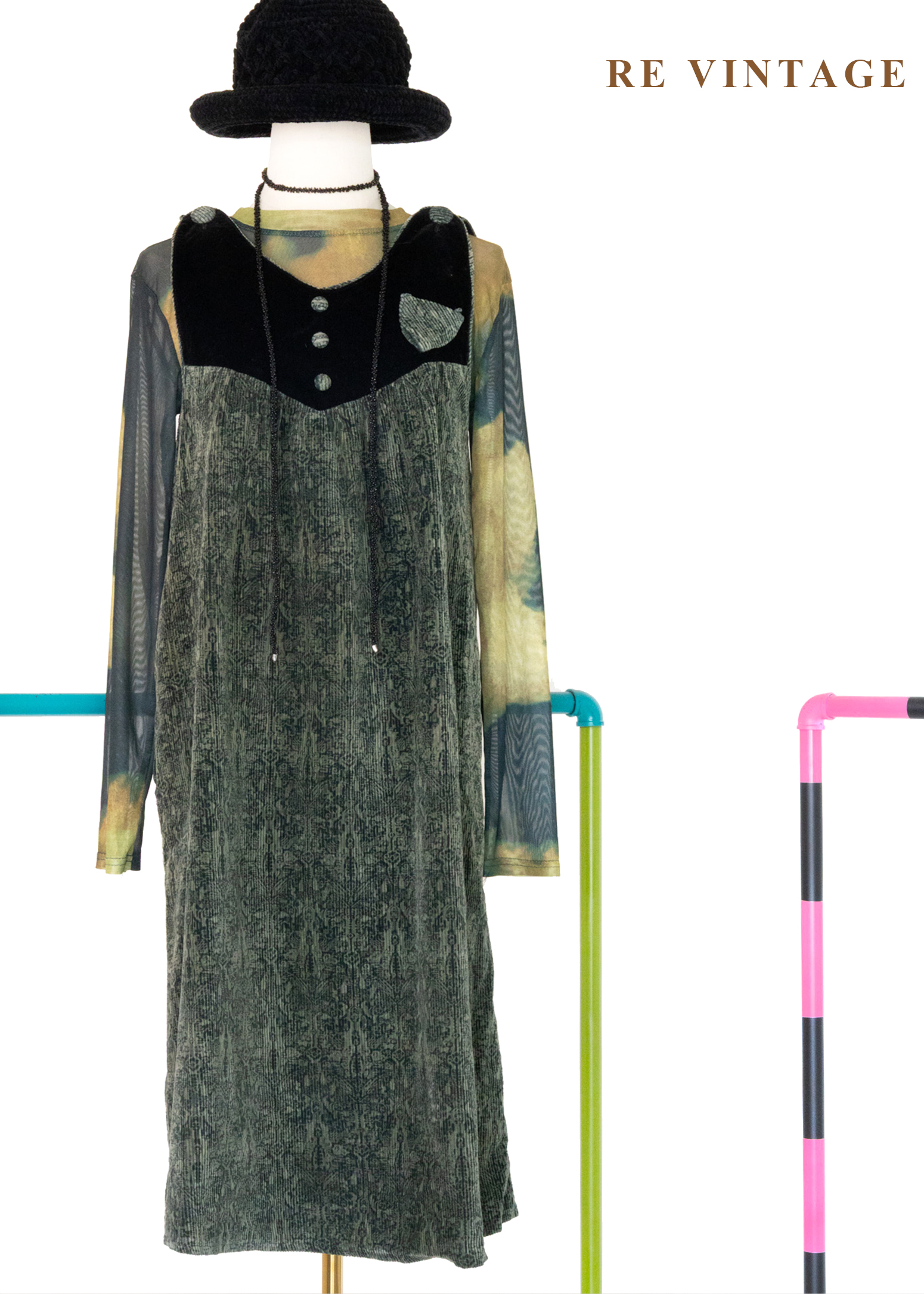 苔影紋路燈芯絨洋裝