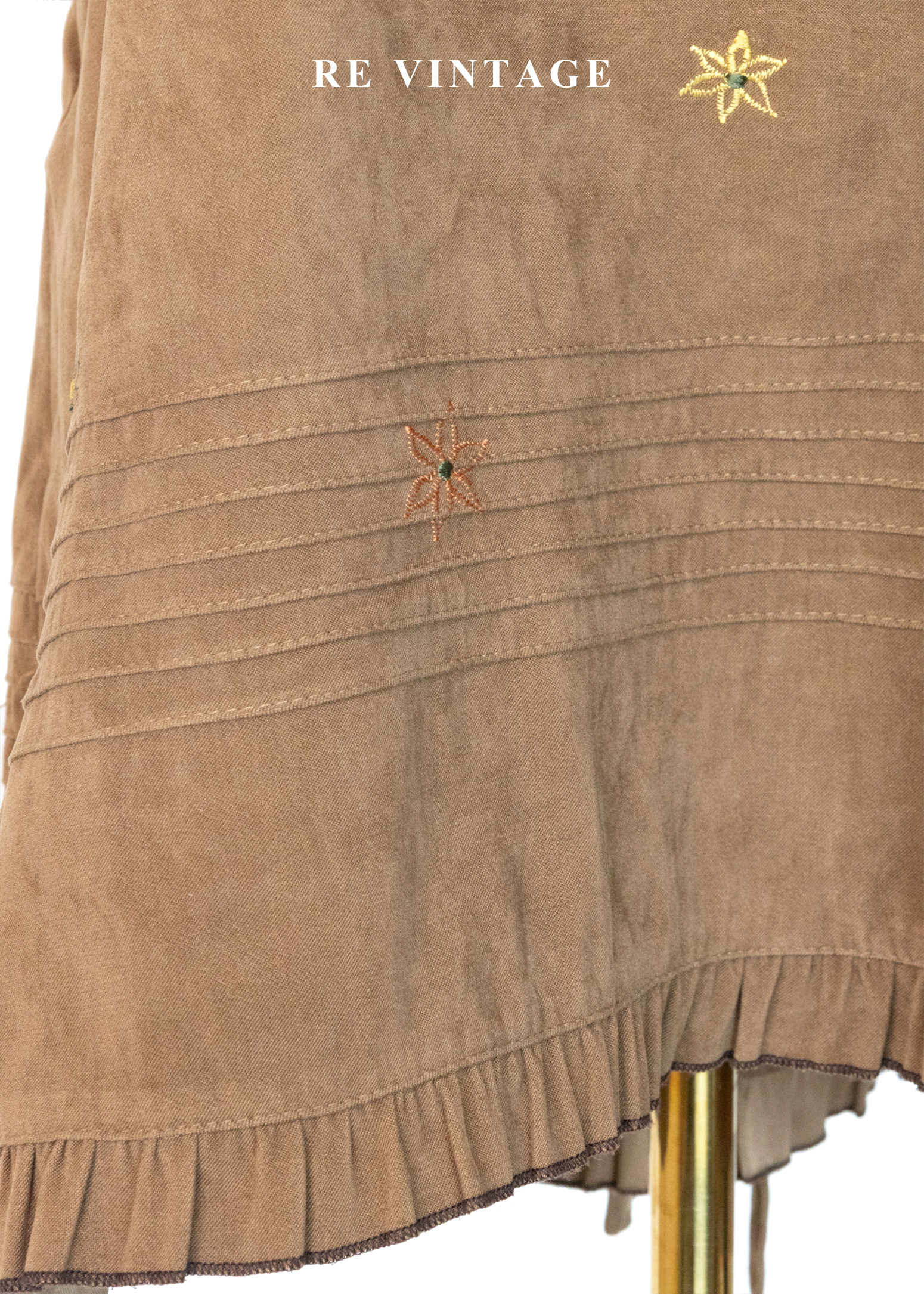 糖漬小花荷葉邊煙草色迷你洋裝8