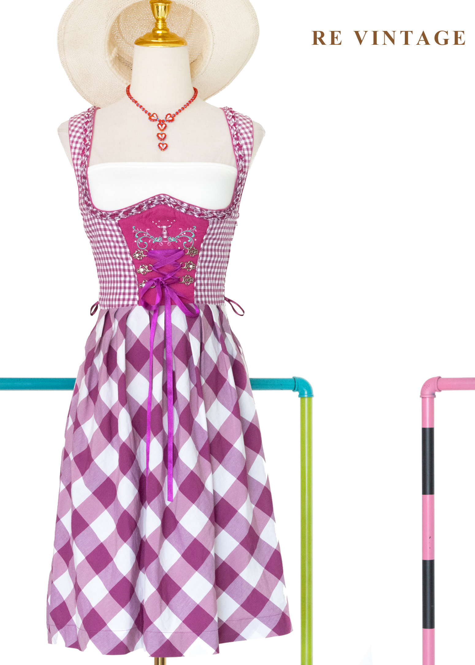 『歐洲寶物』阿爾卑斯山的少女 - 紫紅格紋德式巴伐利亞古典洋裝1