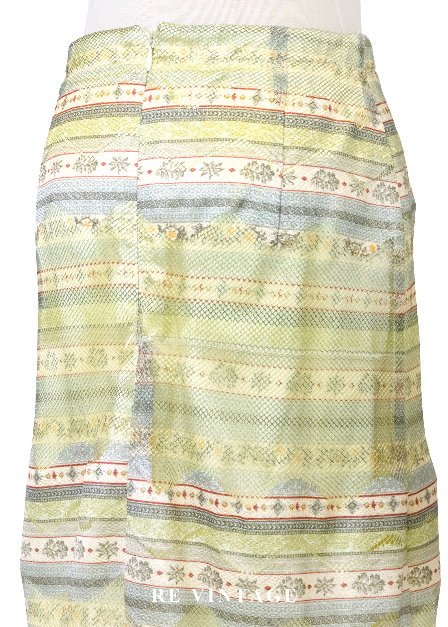 黃綠調春日湖水線條圖騰中長裙(25")7