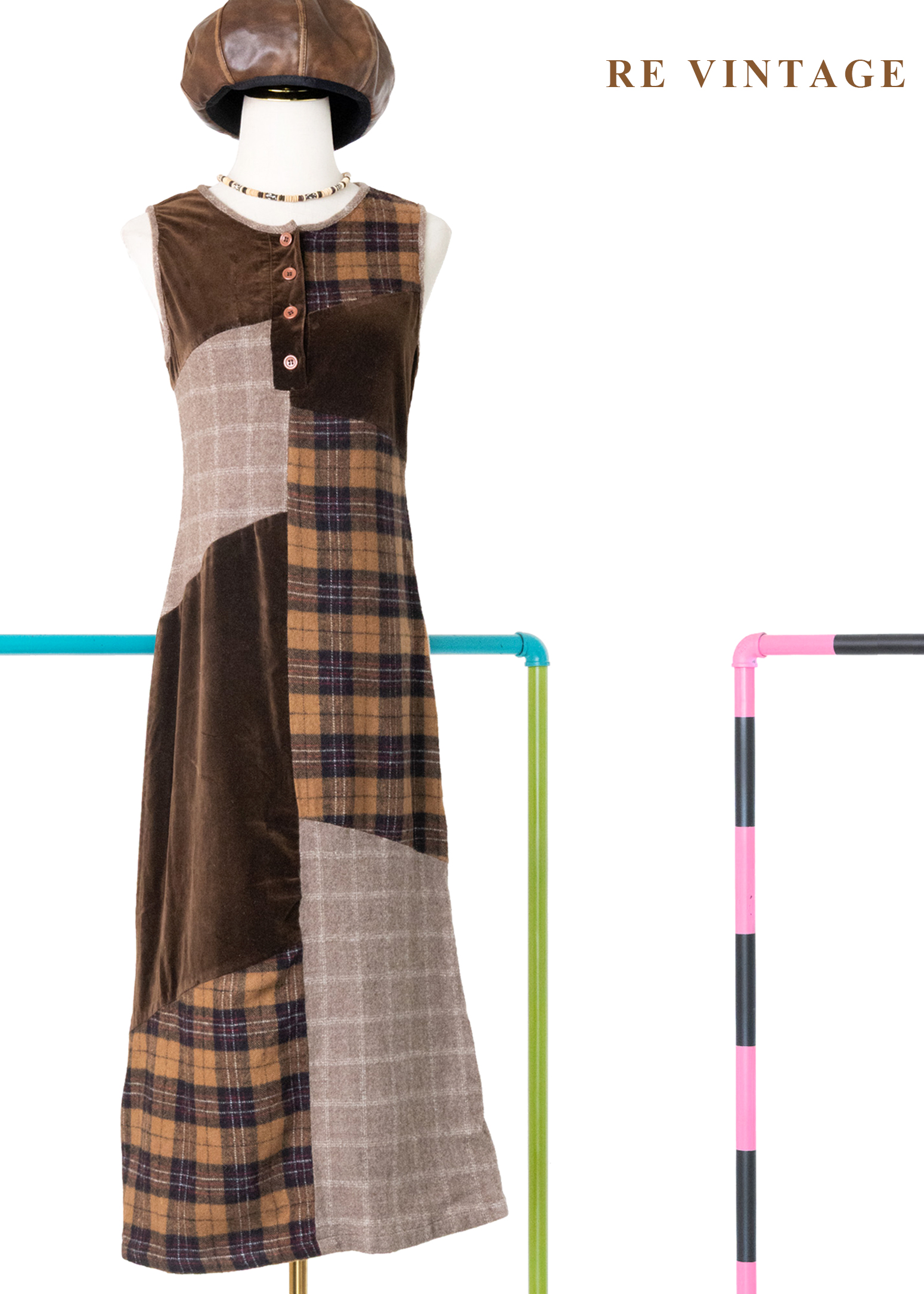 Brown patchwork 毛呢洋裝