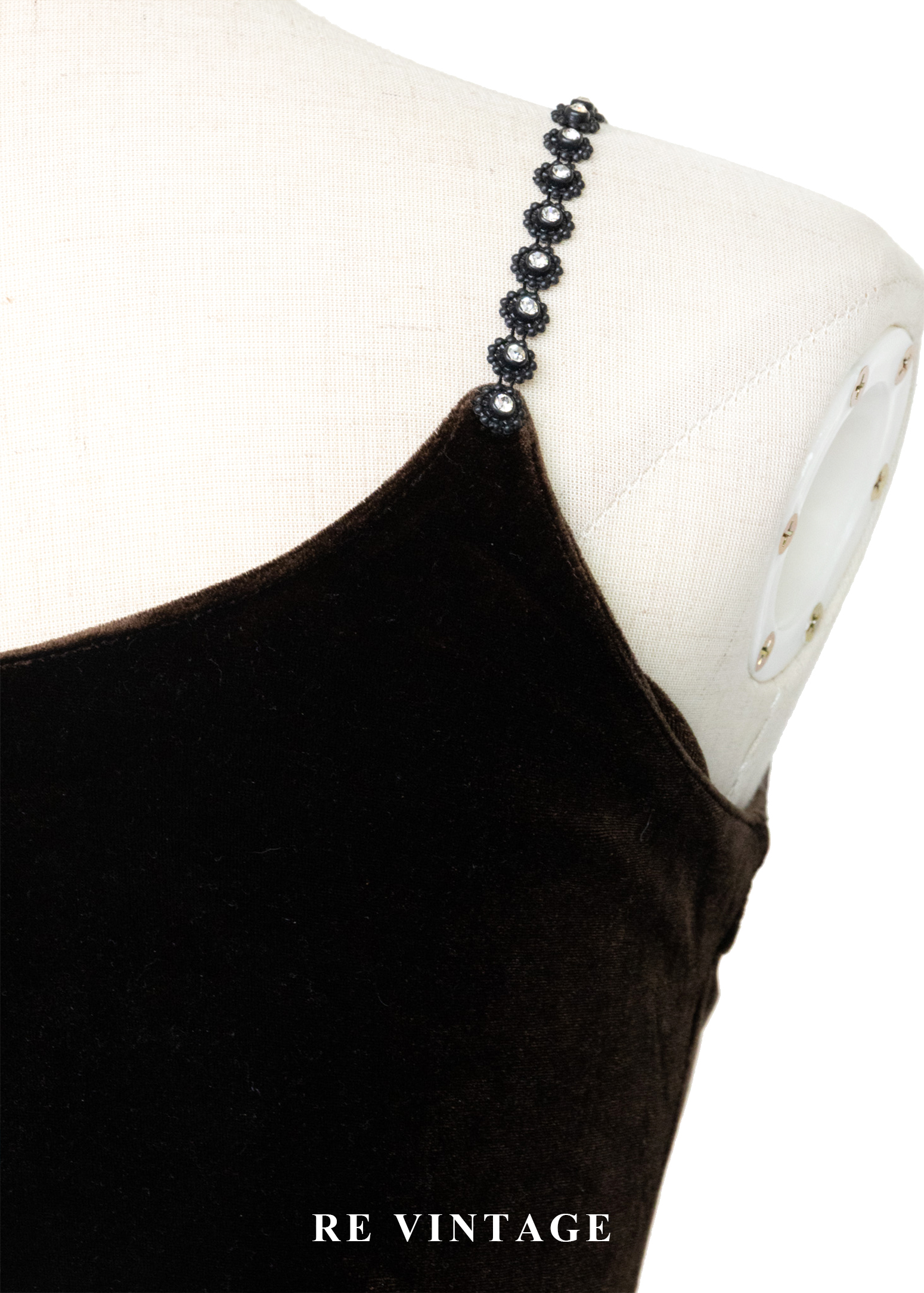 必備單品 - 小花亮鑽巧克力色絨布背心8