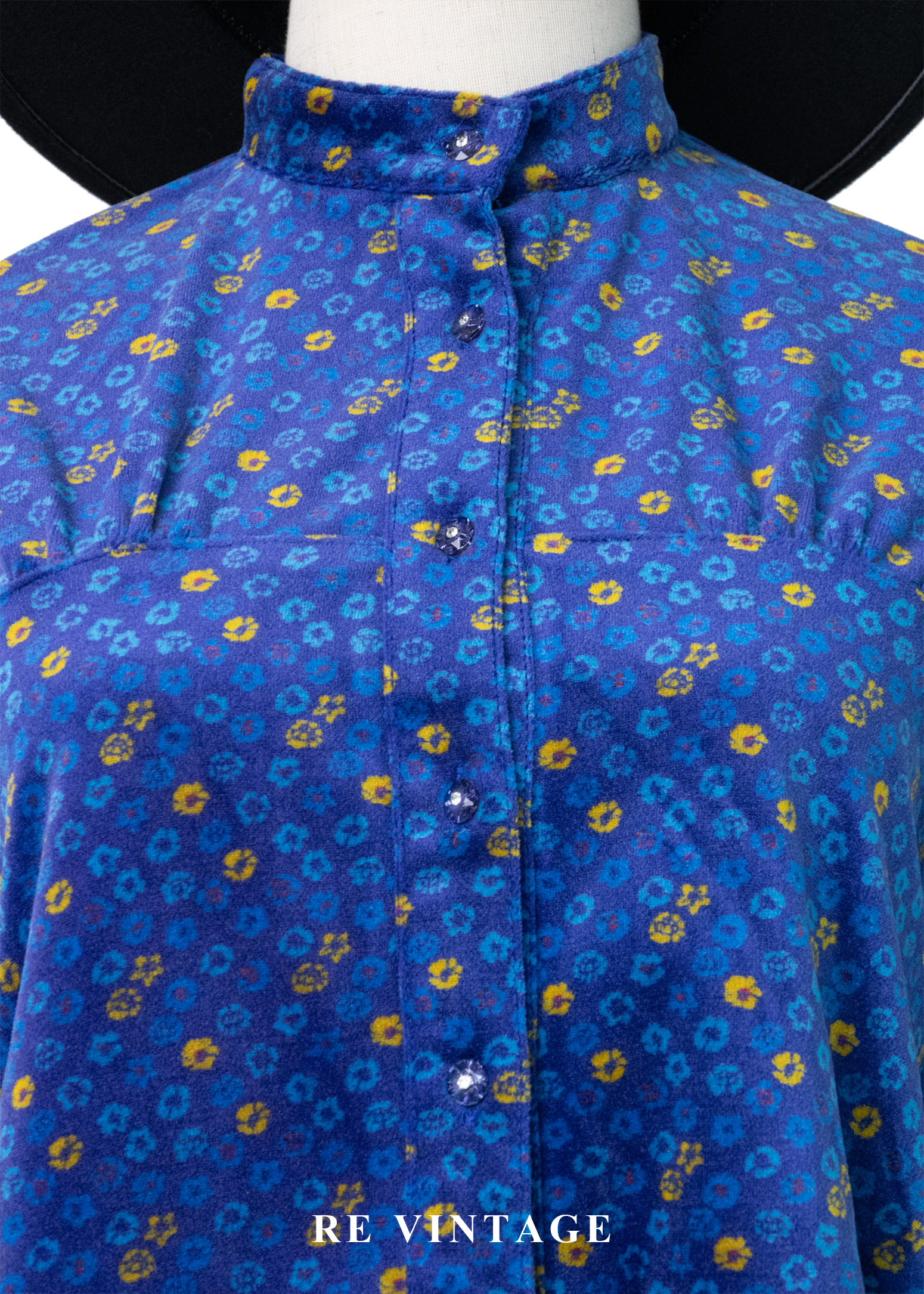 星空花朵散寶藍色絨布上衣3