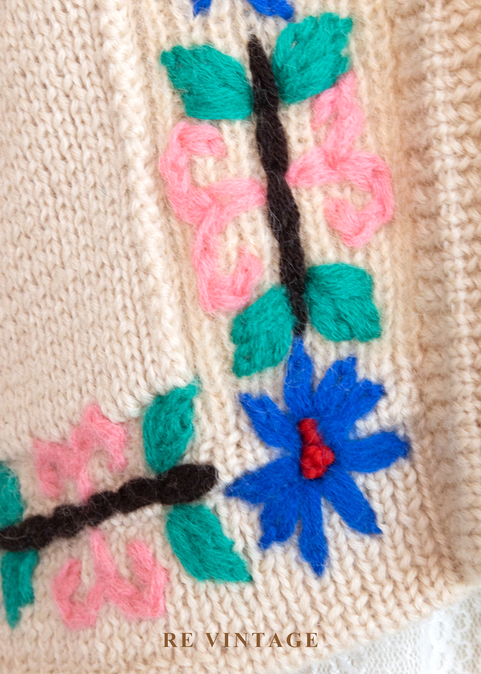 奶油白小花綻放毛料針織毛衣外套4