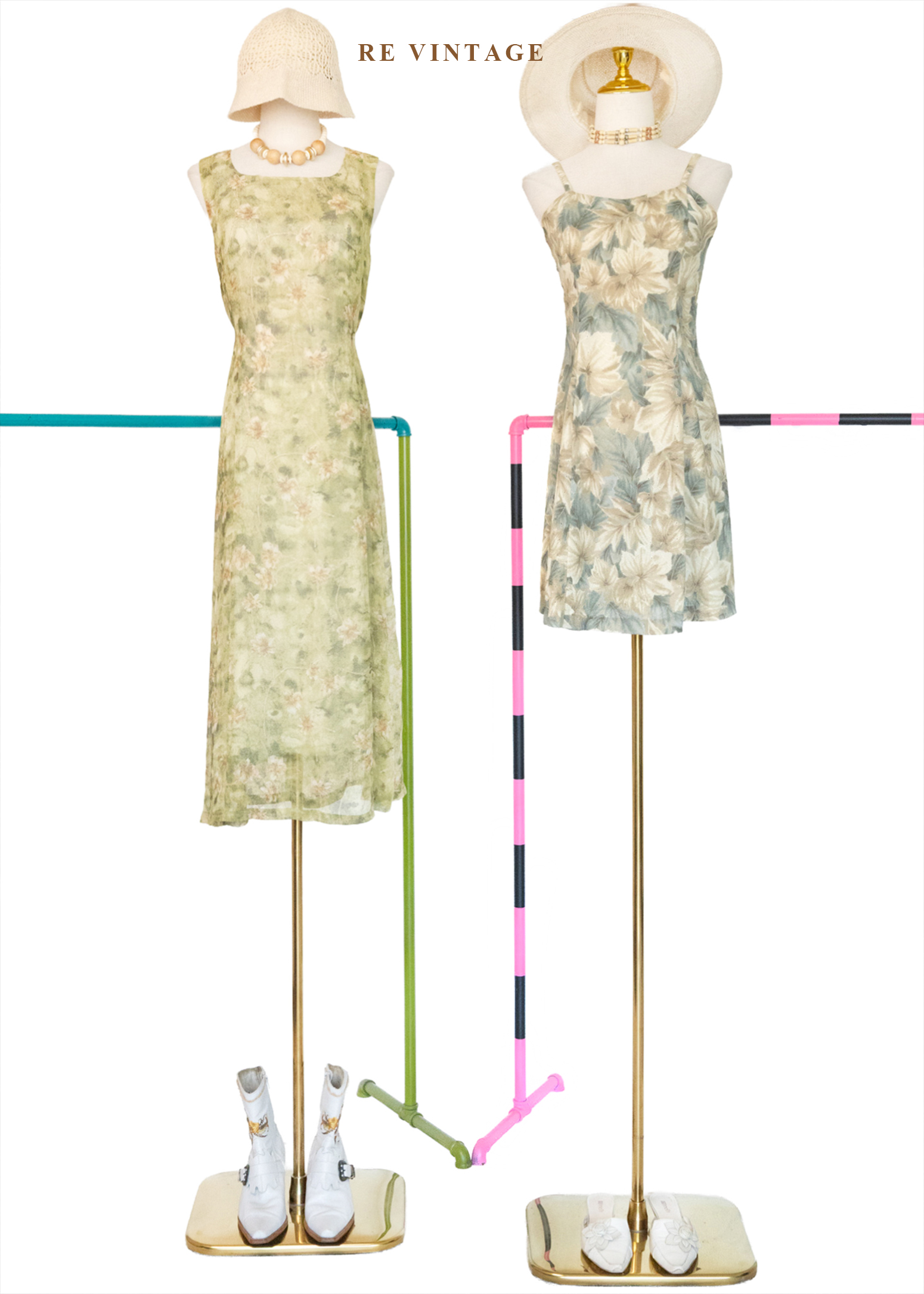 翠谷幽蘭渲染綠碎花長洋裝2