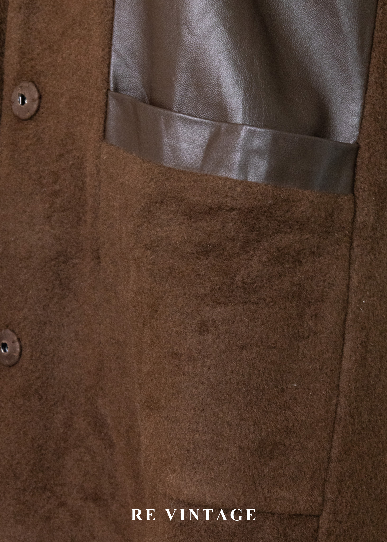 木桃色皮革拼接毛呢長版背心6