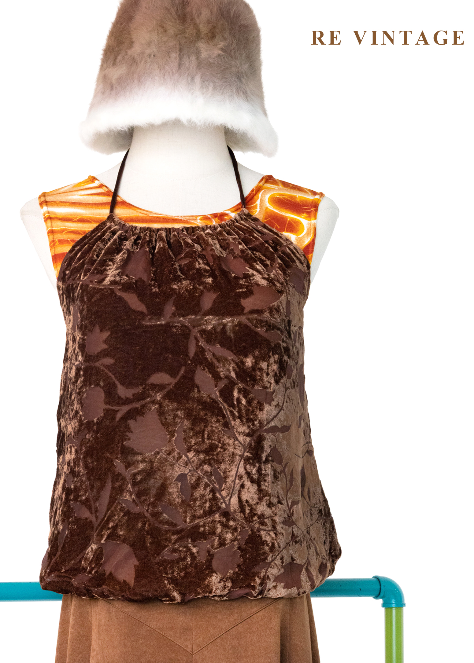 焦糖燒花工藝繞頸露背背心1