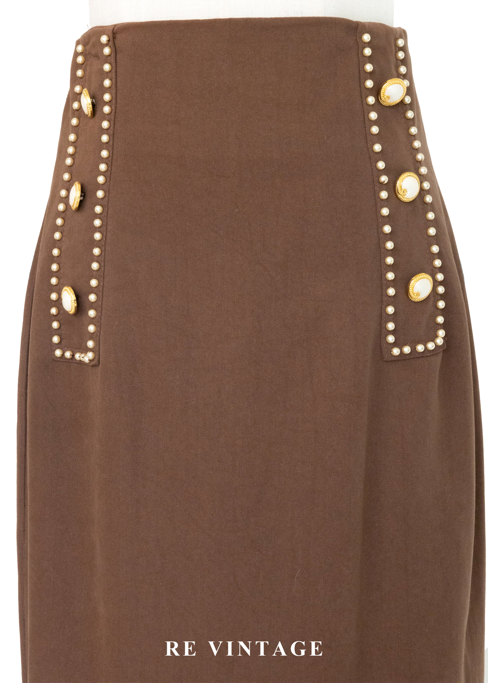 氣質單品 - 摩卡珍珠富家千金高腰長裙(25")3