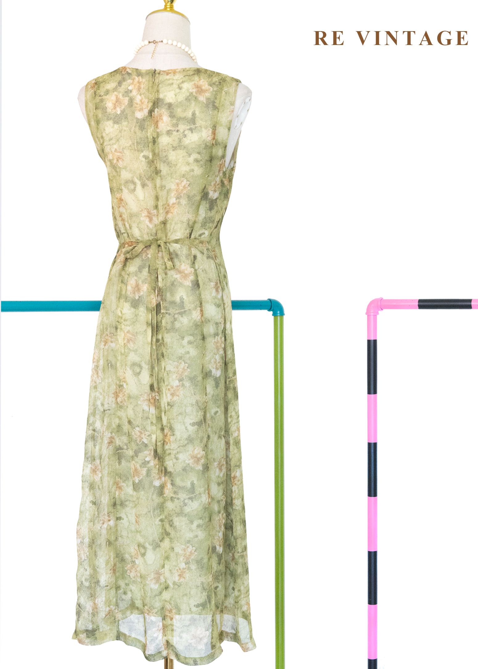 翠谷幽蘭渲染綠碎花長洋裝10