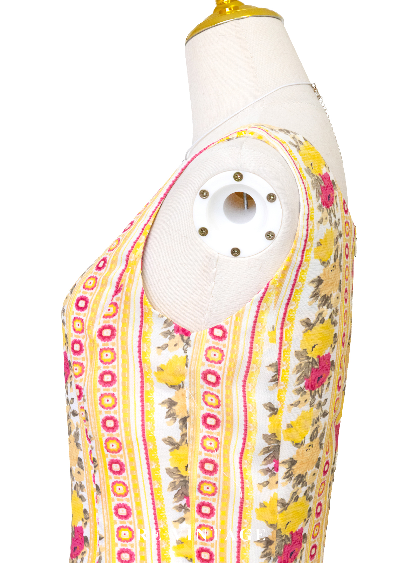 奶油檸檬黃線條粉紅玫瑰迷你洋裝9