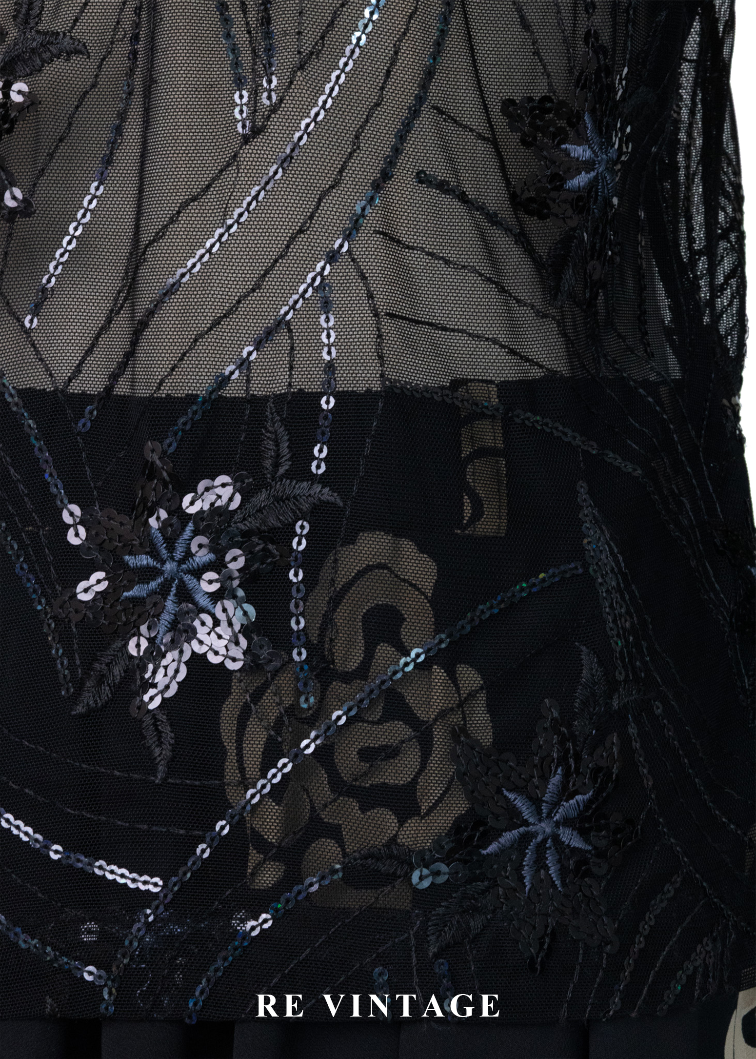 夜色中的黑曜石- 古典亮片刺繡透膚襯衫12