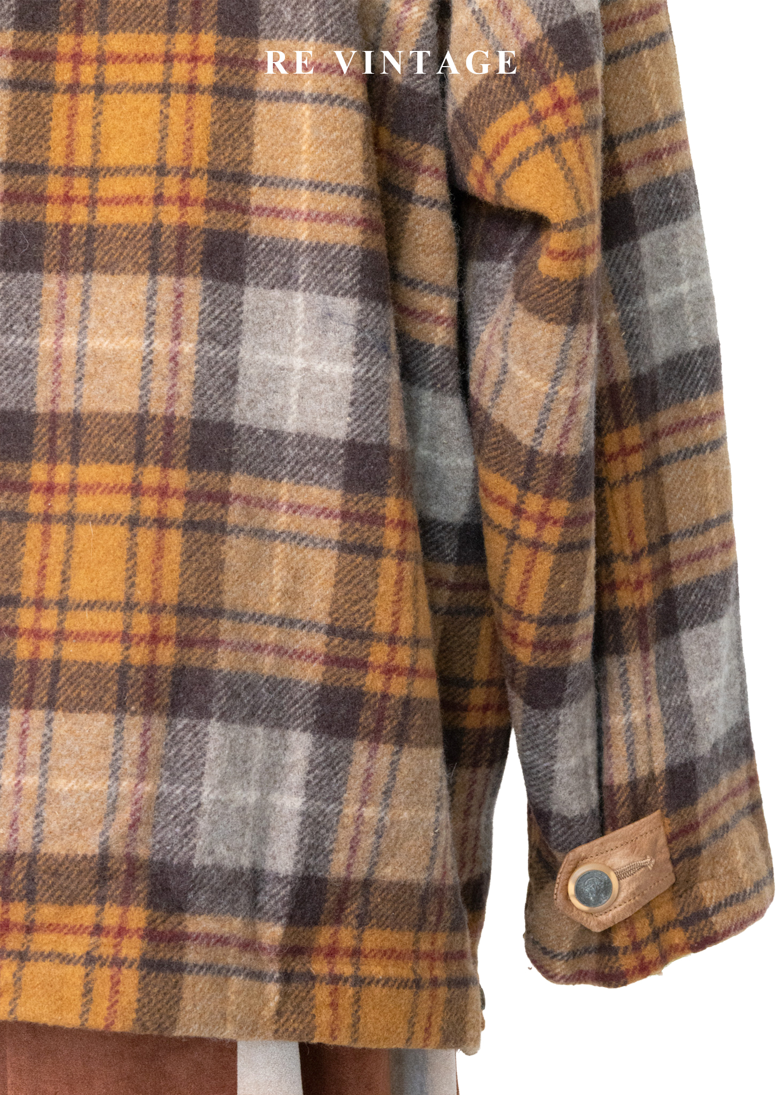 焦糖格紋毛呢拼皮革長版外套14