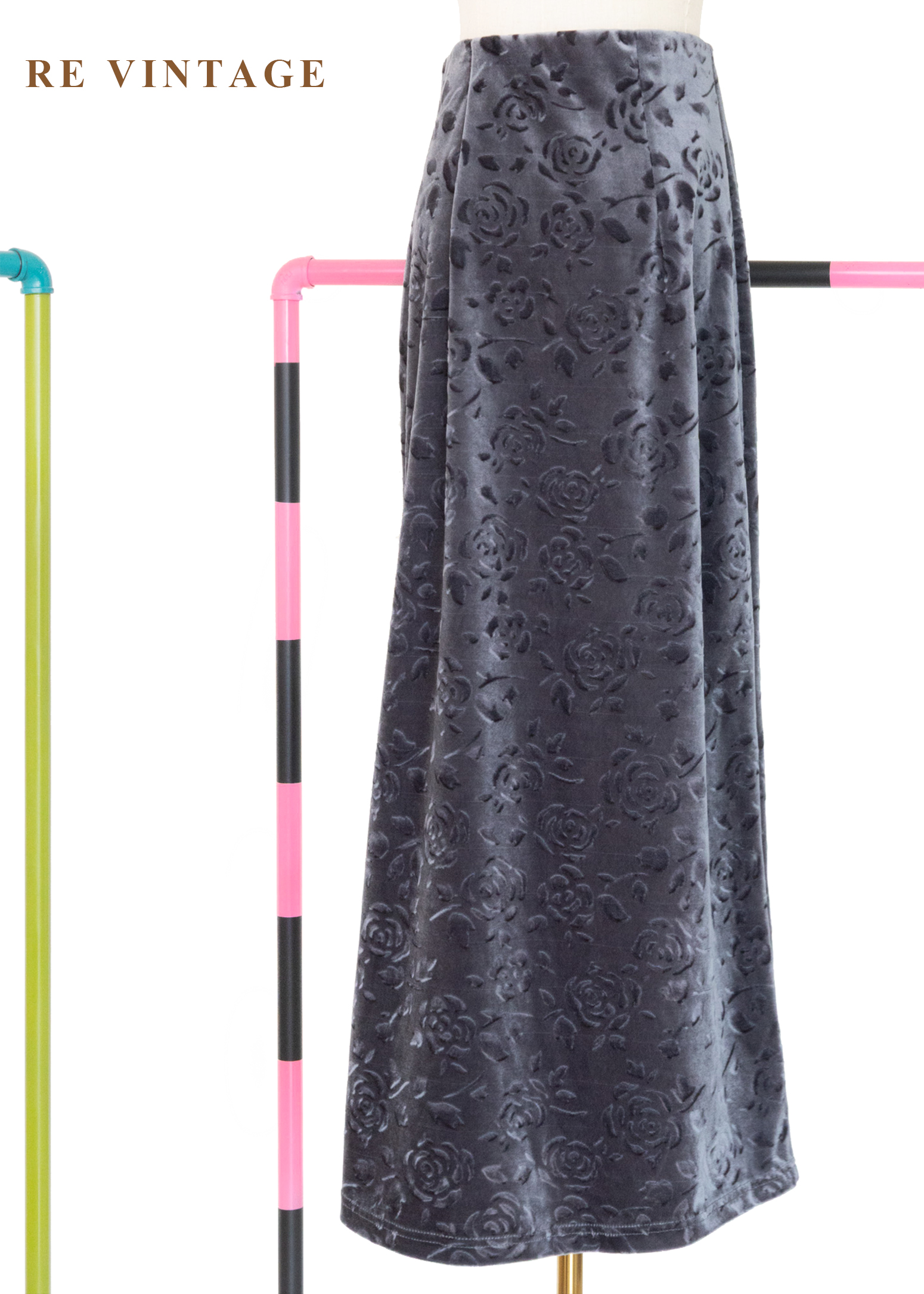 暮色中の壓印玫瑰絨布長裙(24-26")8