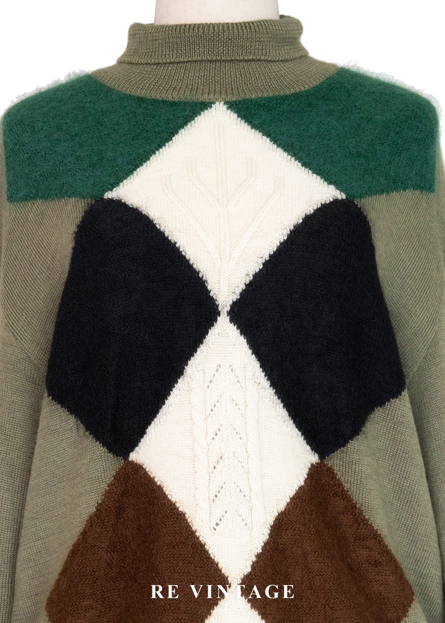 日本製 - Moss Green 四色菱格紋針織毛衣3