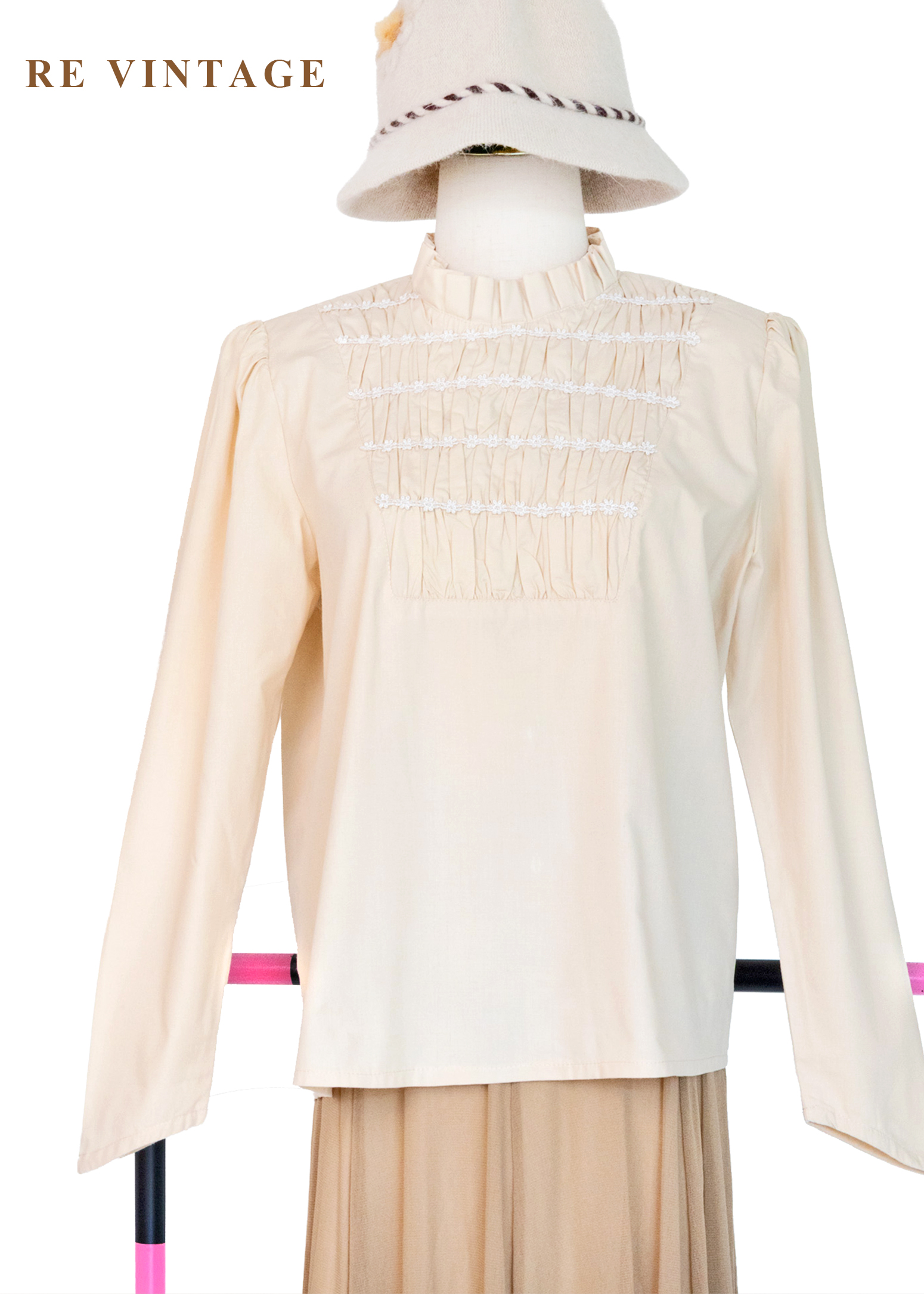 奶油褶影古典少女上衣