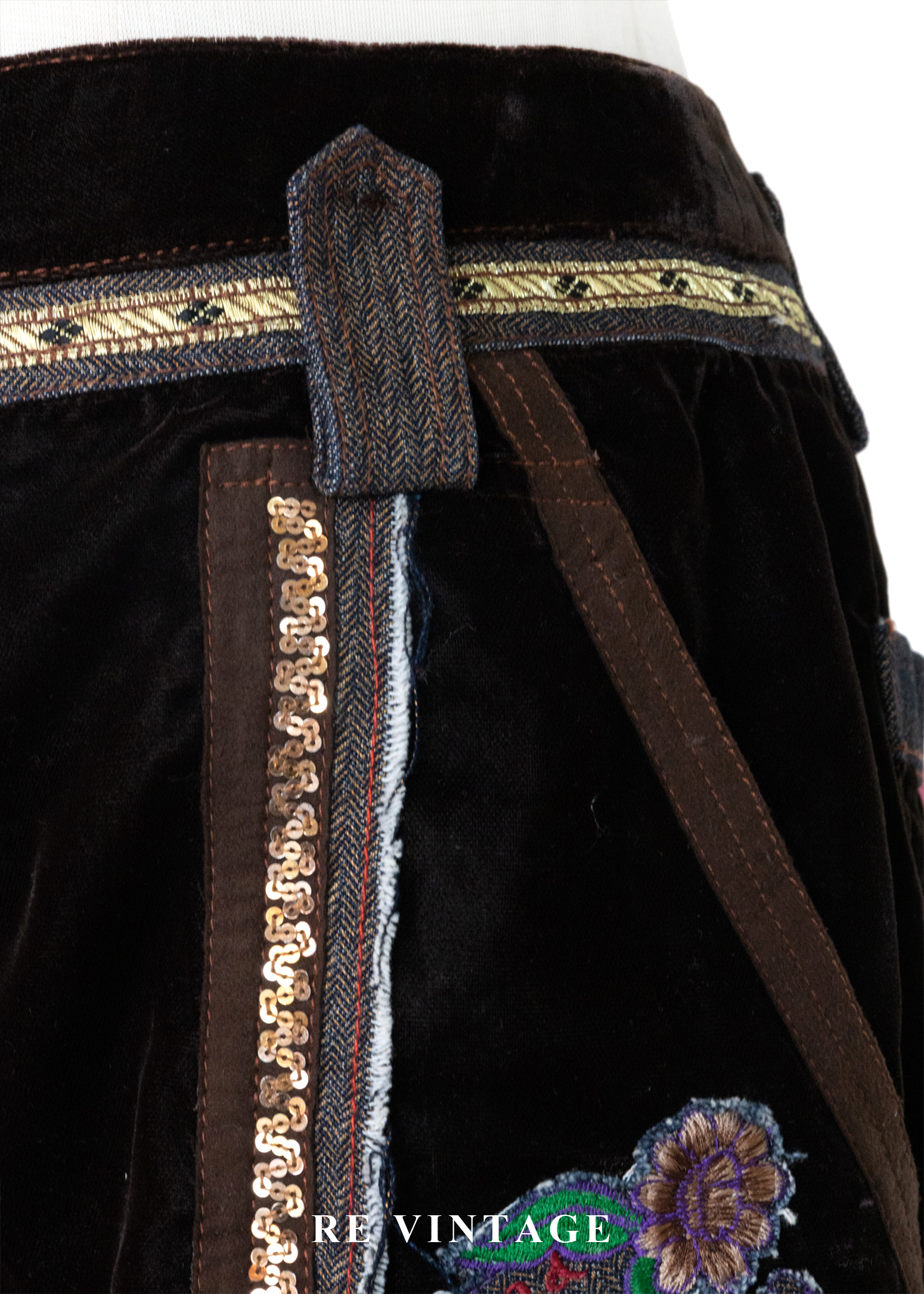 深棕色金線序章絨布短褲(26")5