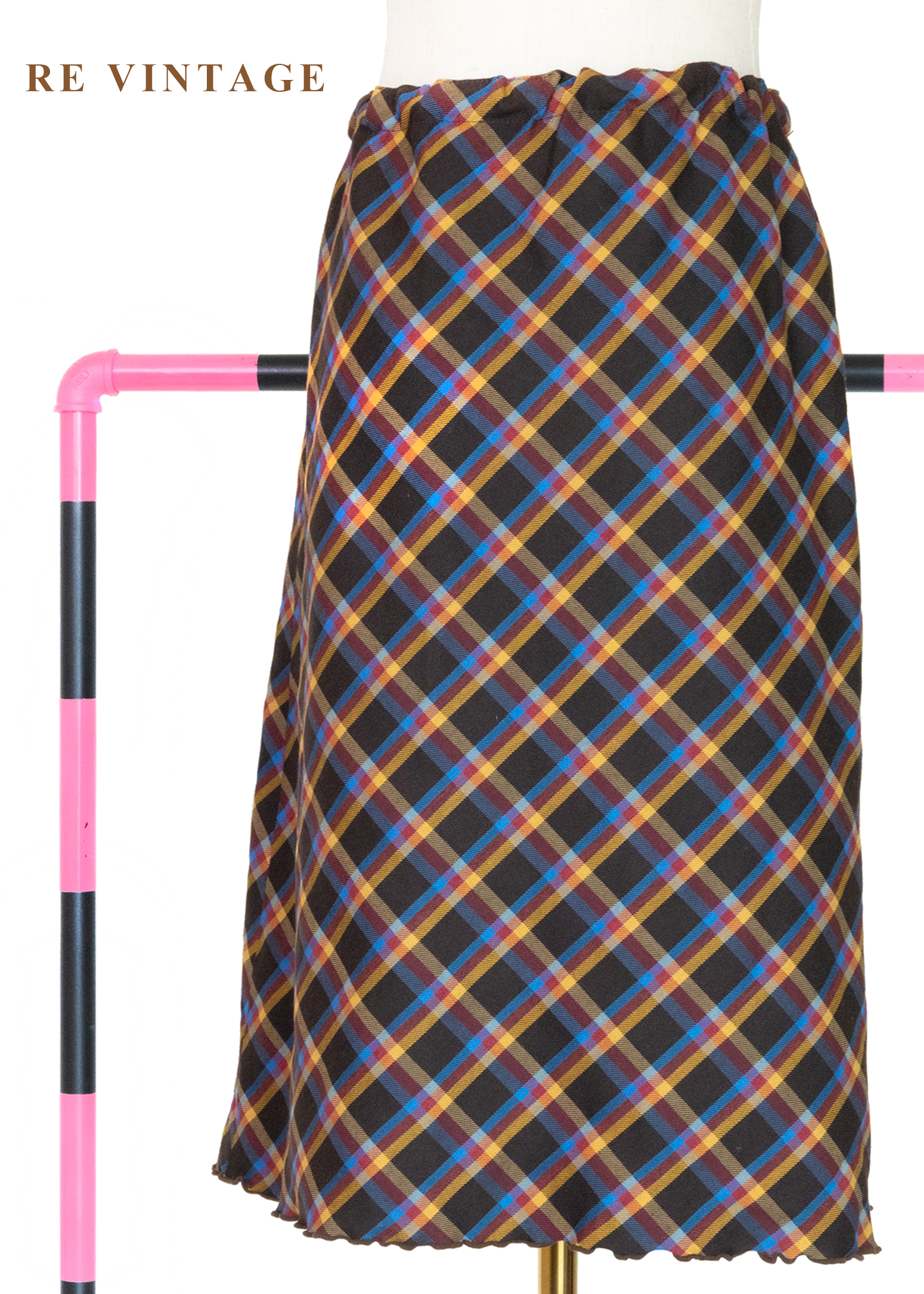 蘇格蘭的落日餘暉暖調格紋抽繩裙(24-30")8