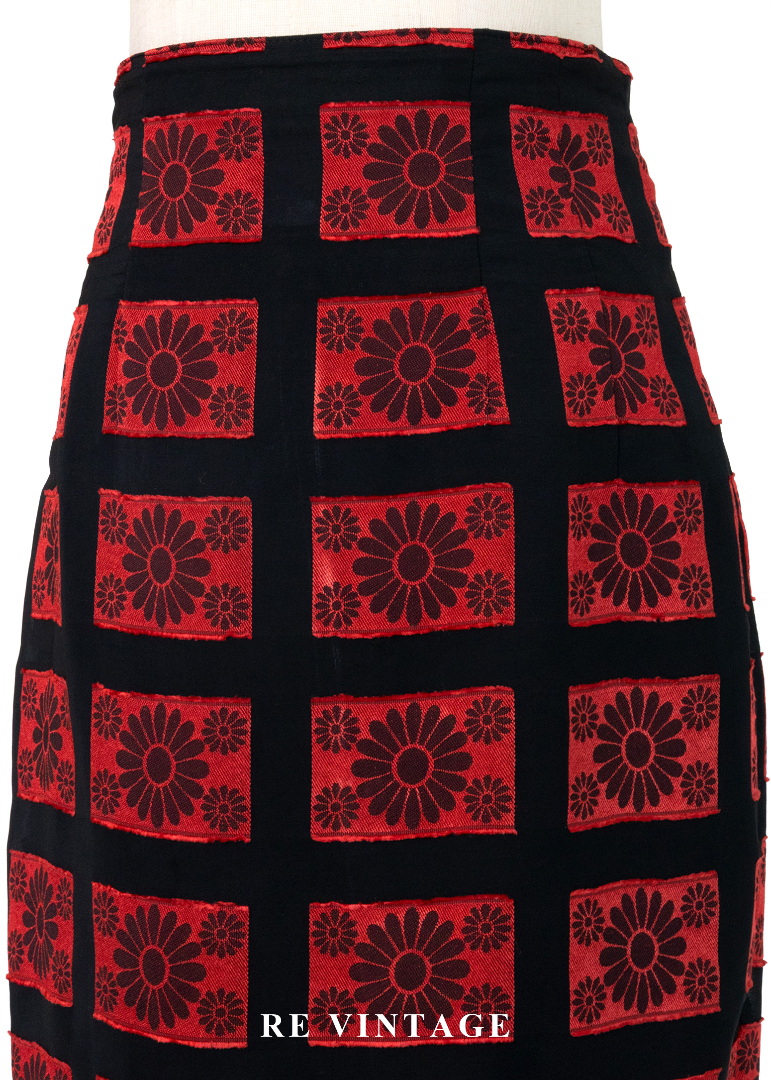 紅黑花朵定格照片高腰短裙(29")3
