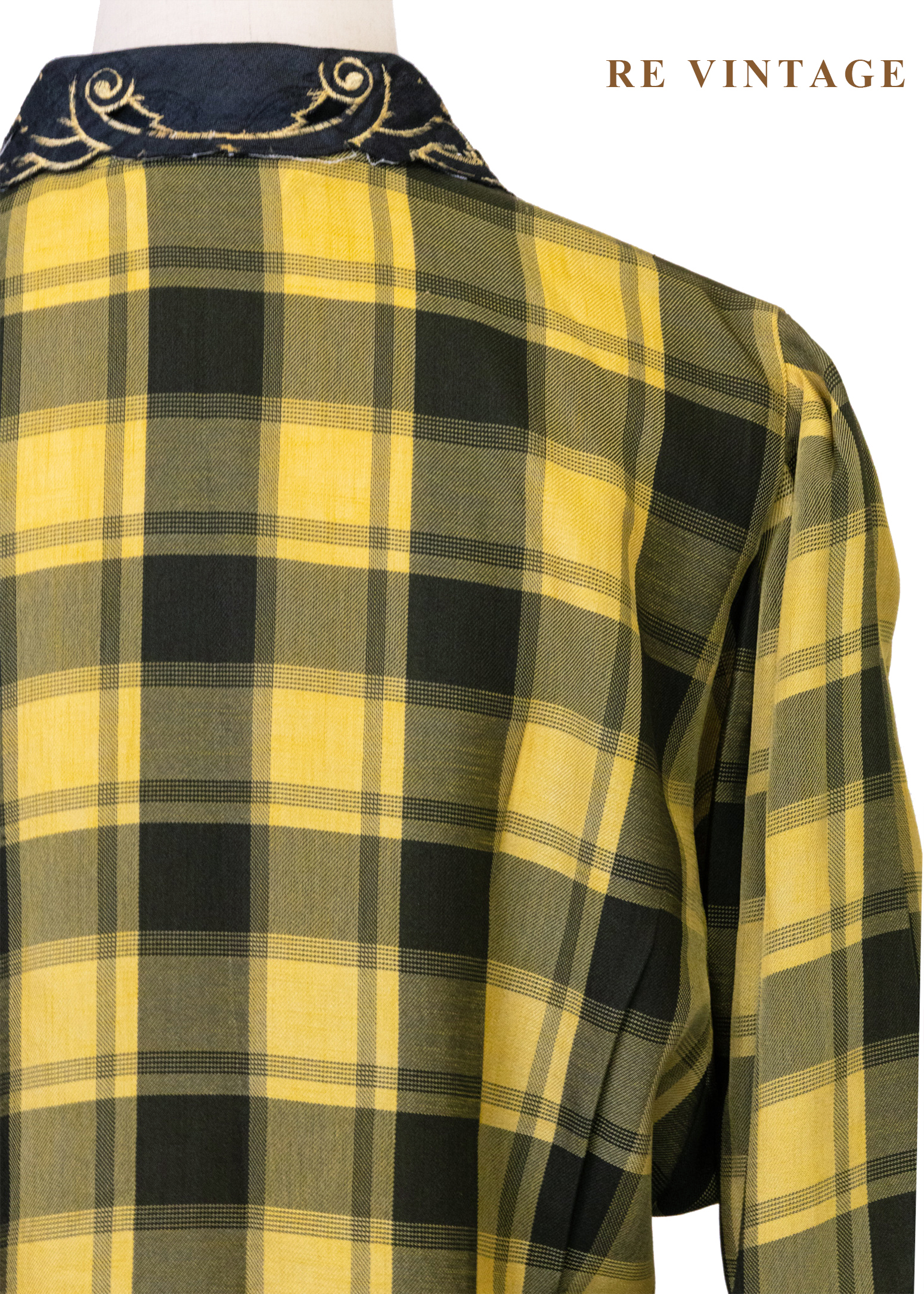 朦朦黃綠格紋刺繡靈魂襯衫11