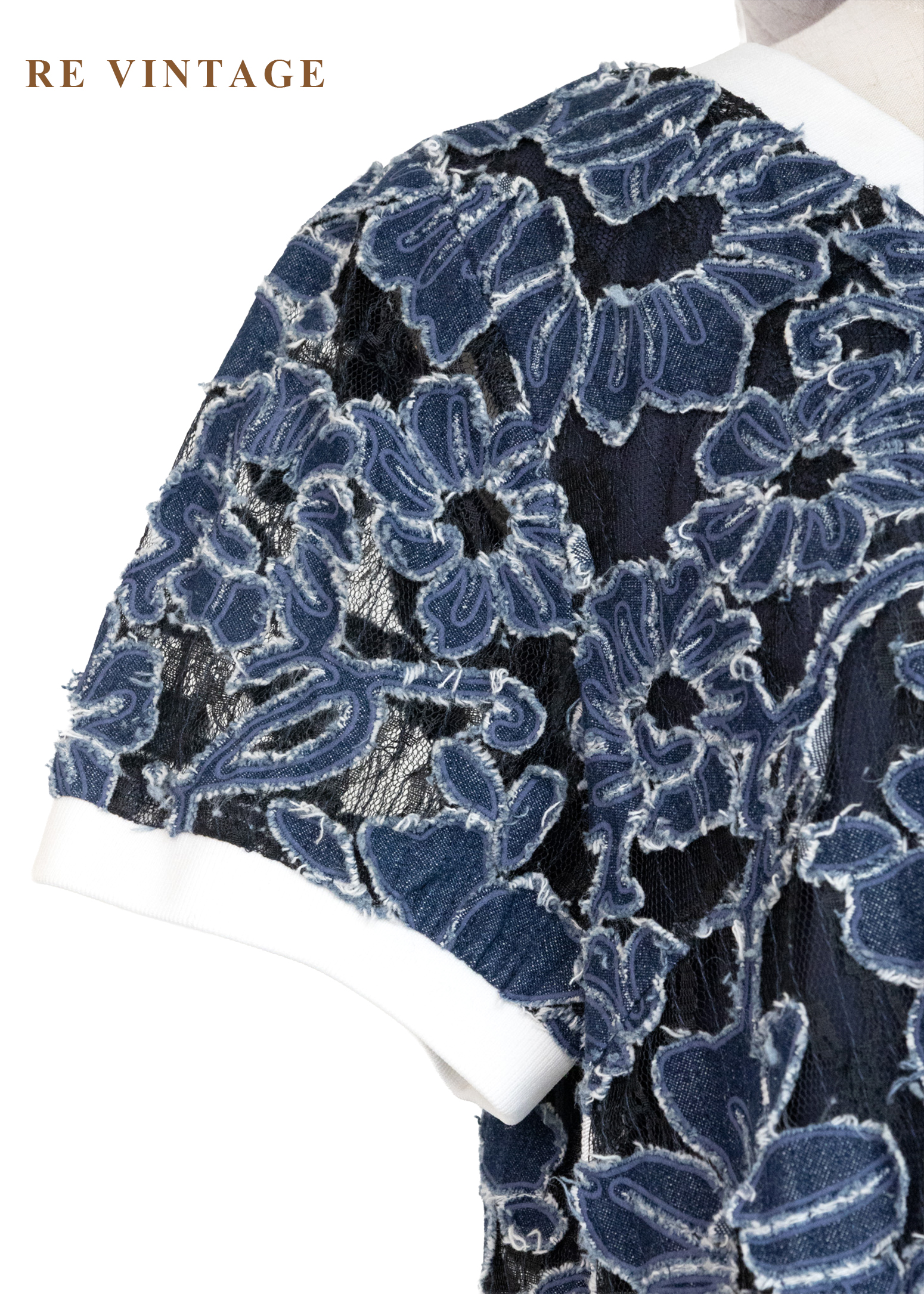 靛藍花瓣堆疊黑蕾絲洋裝7