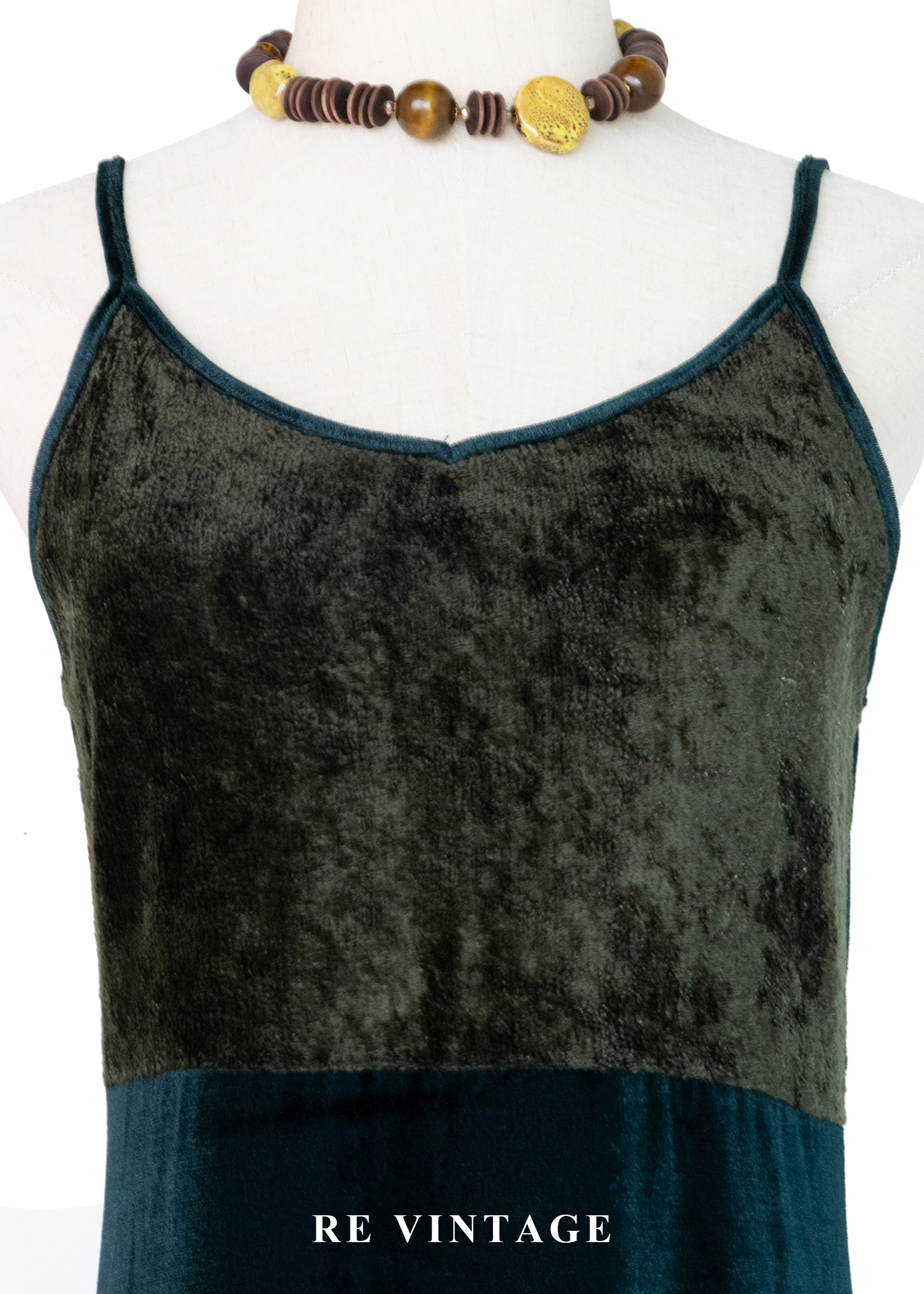 質感單品 - 柔霧深綠與苔綠光影細肩長洋裝5