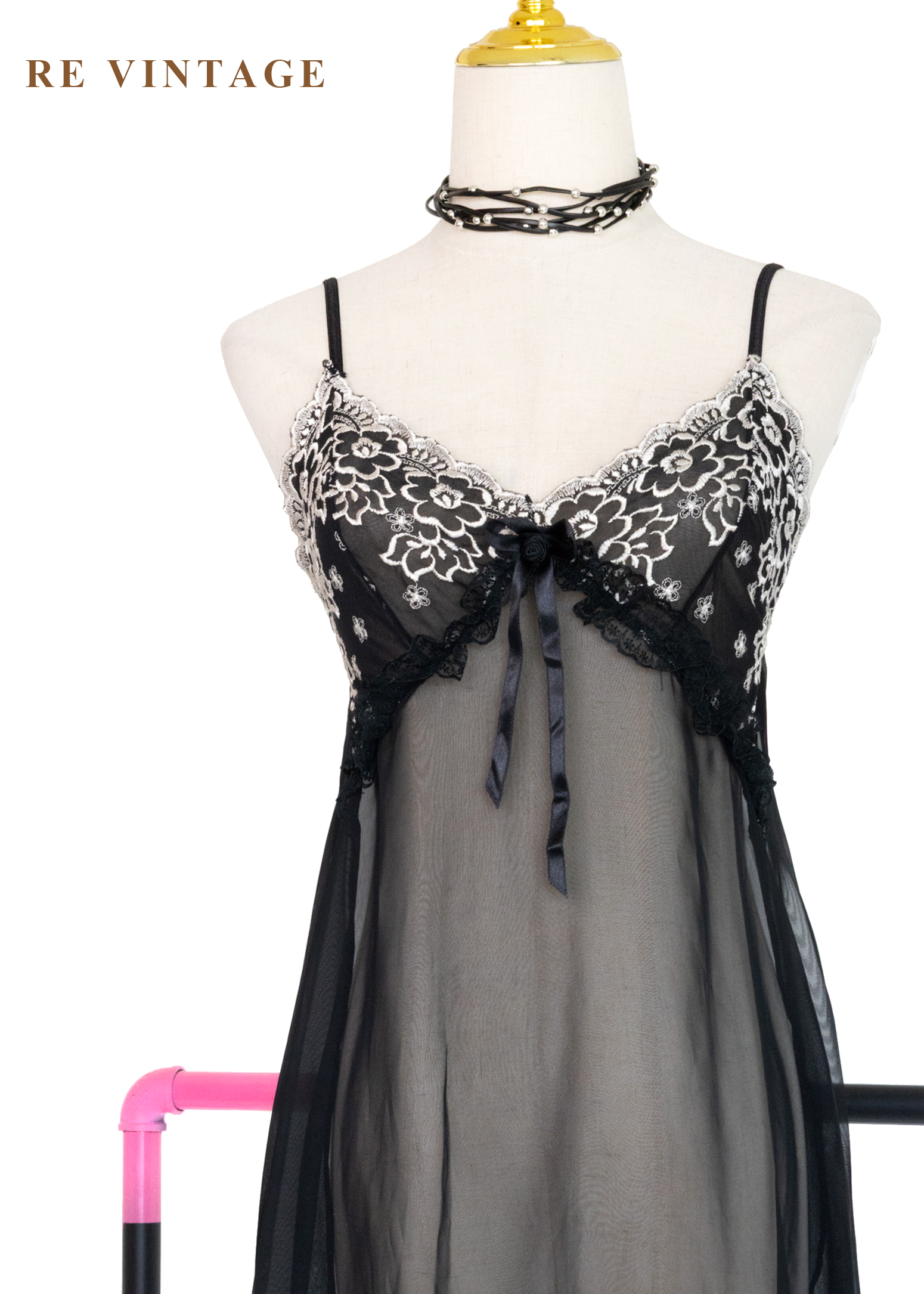 浪漫黑花園細肩帶透膚洋裝4