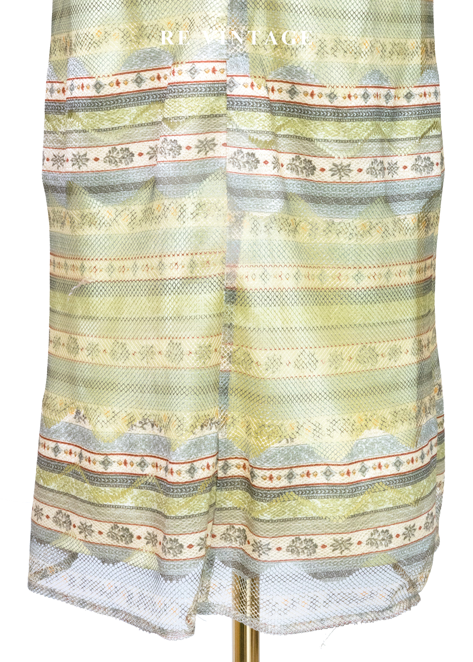 黃綠調春日湖水線條圖騰中長裙(25")10