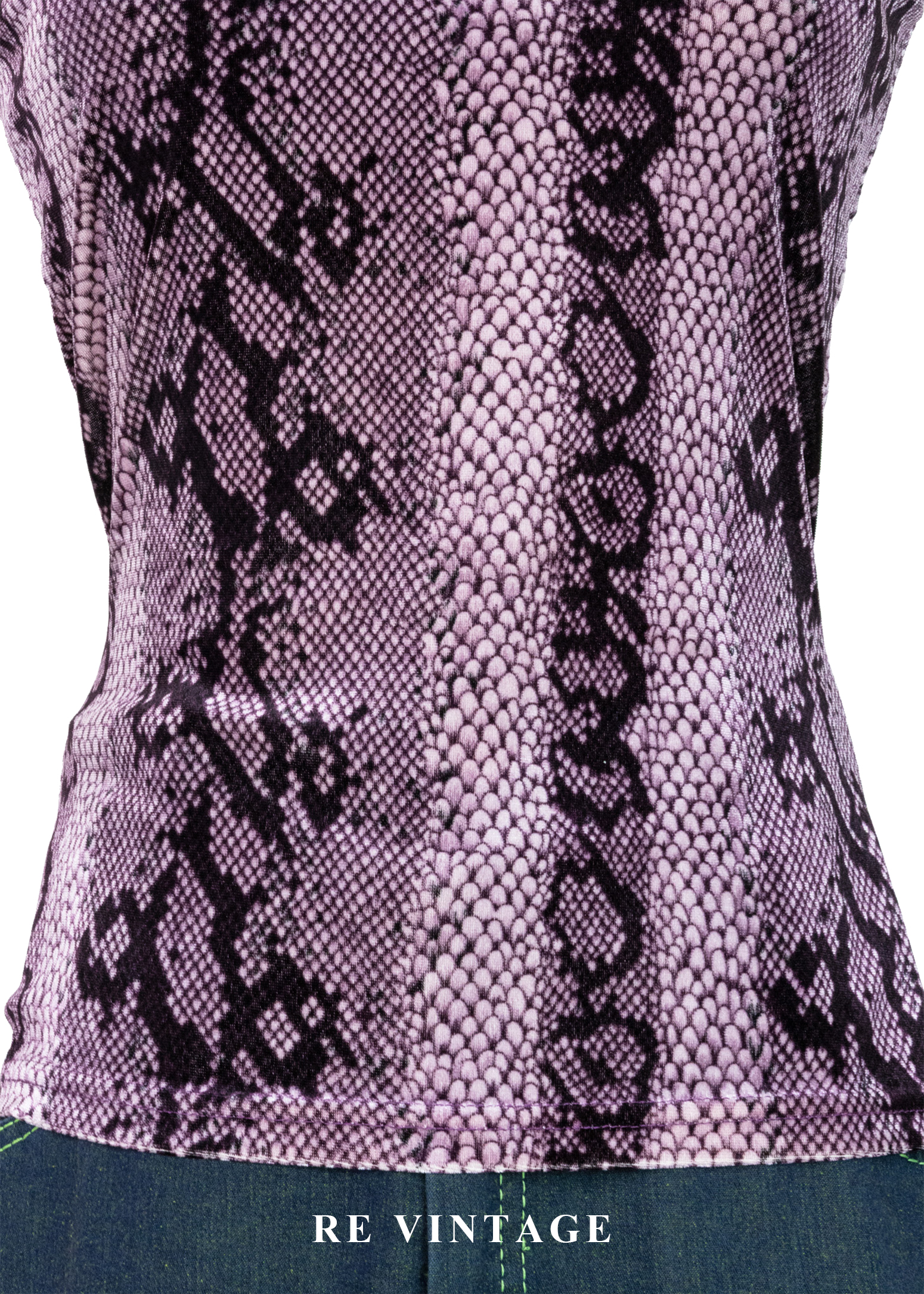 紫光蛇紋冷冽高領簍空絨布背心4