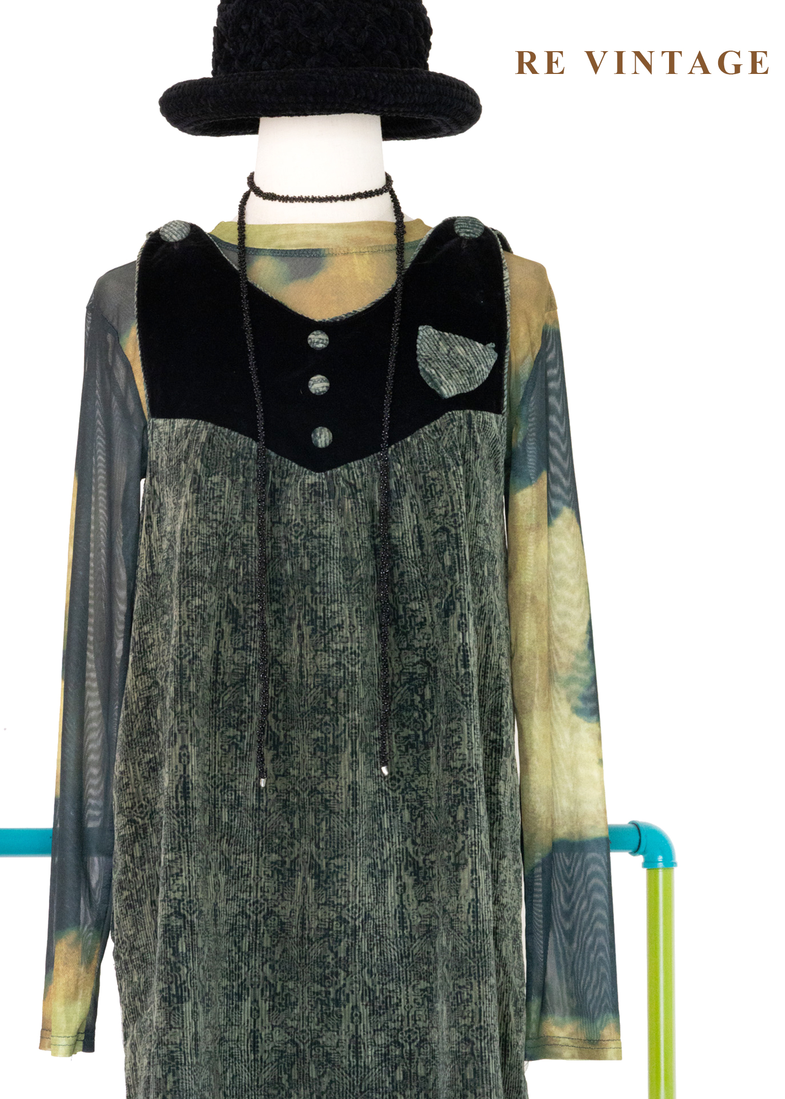 苔影紋路燈芯絨洋裝3