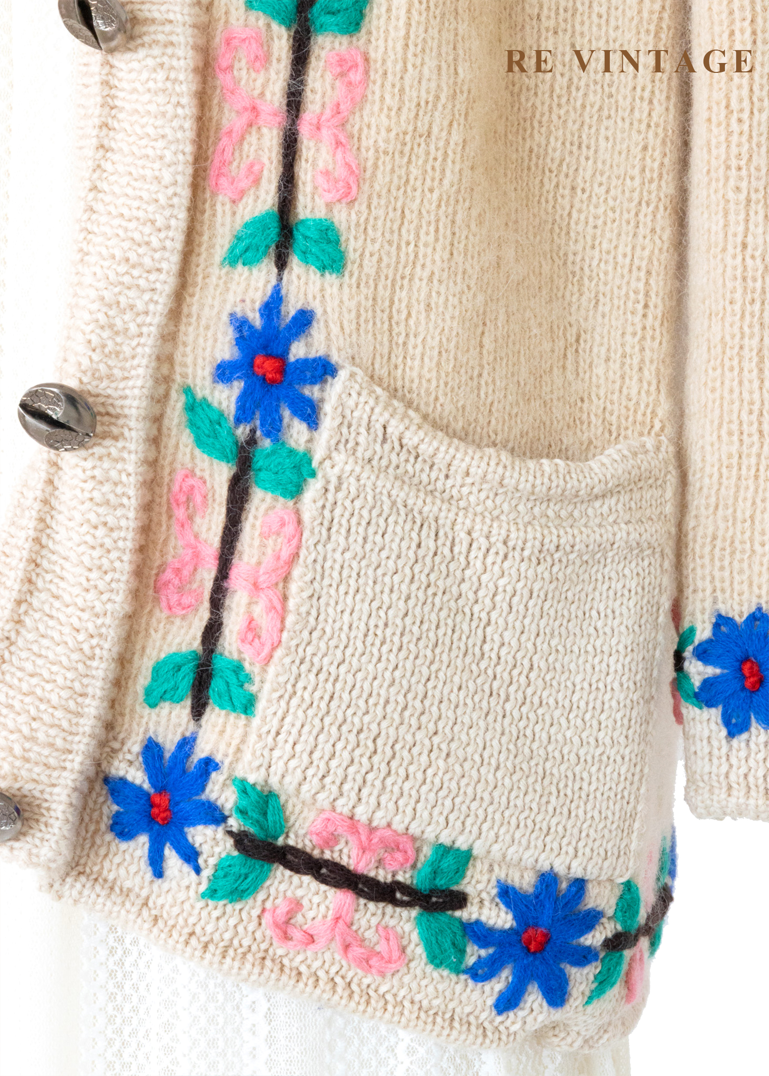 奶油白小花綻放毛料針織毛衣外套8