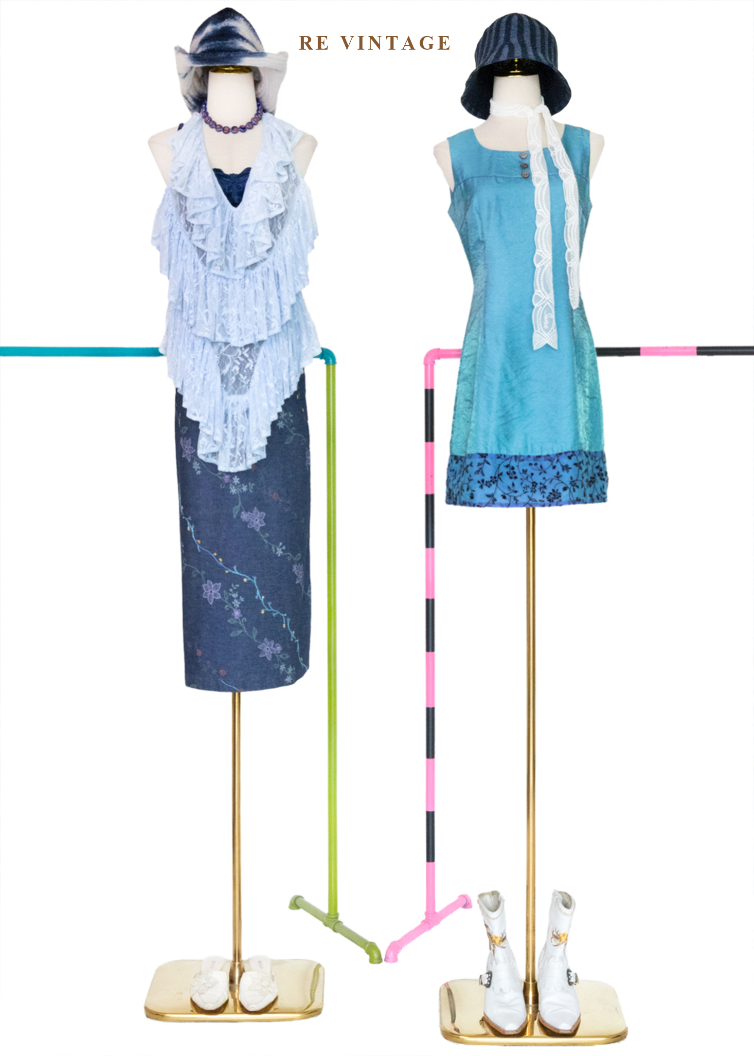 翡冷翠的湖光方領小色花拼接洋裝2