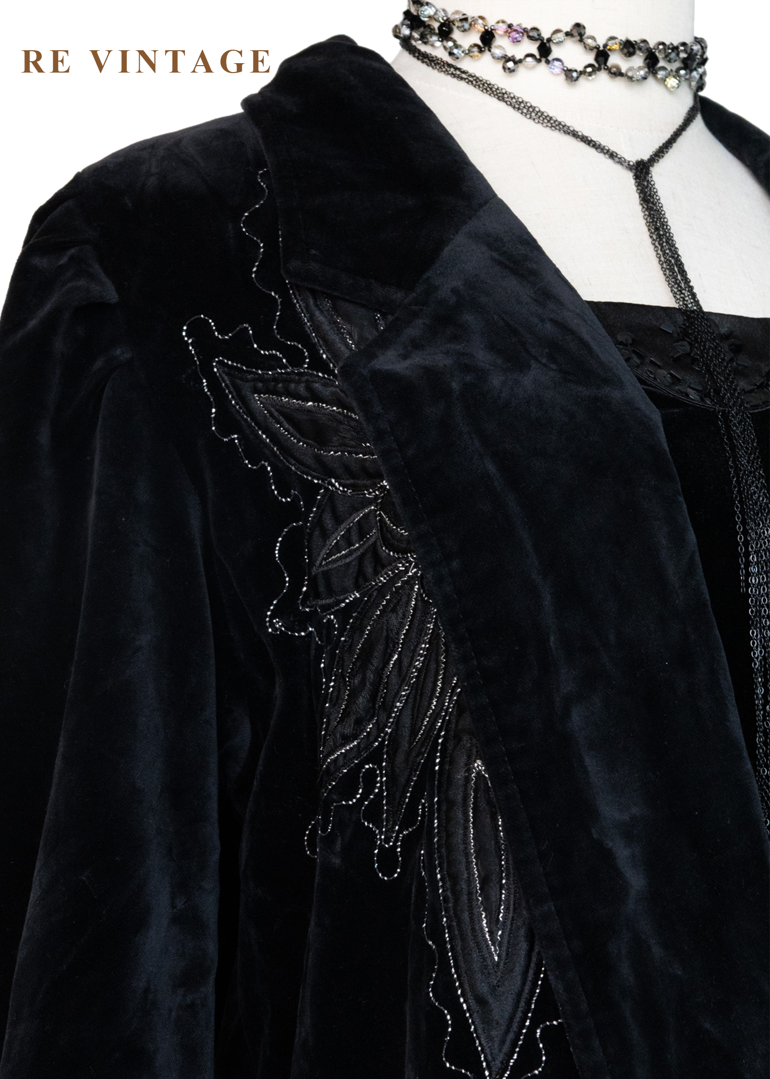 花羽輪廓黑絨深處外套7