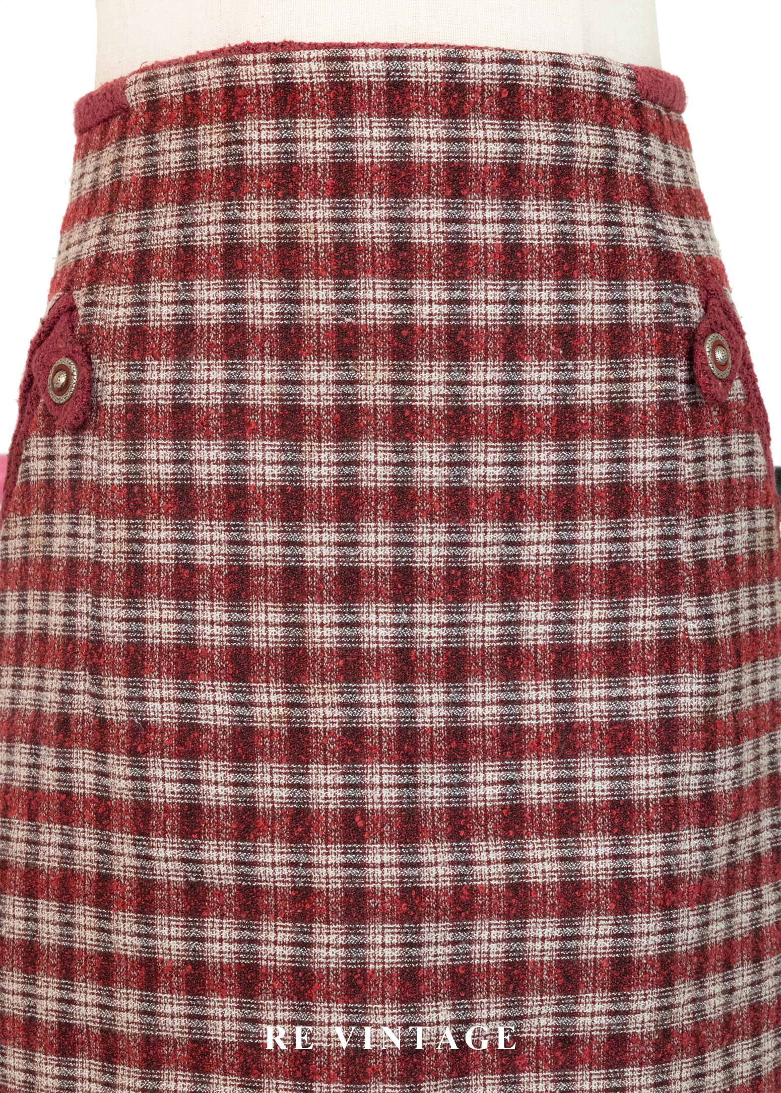 質感單品 - 精緻酒紅格紋短裙(27")3