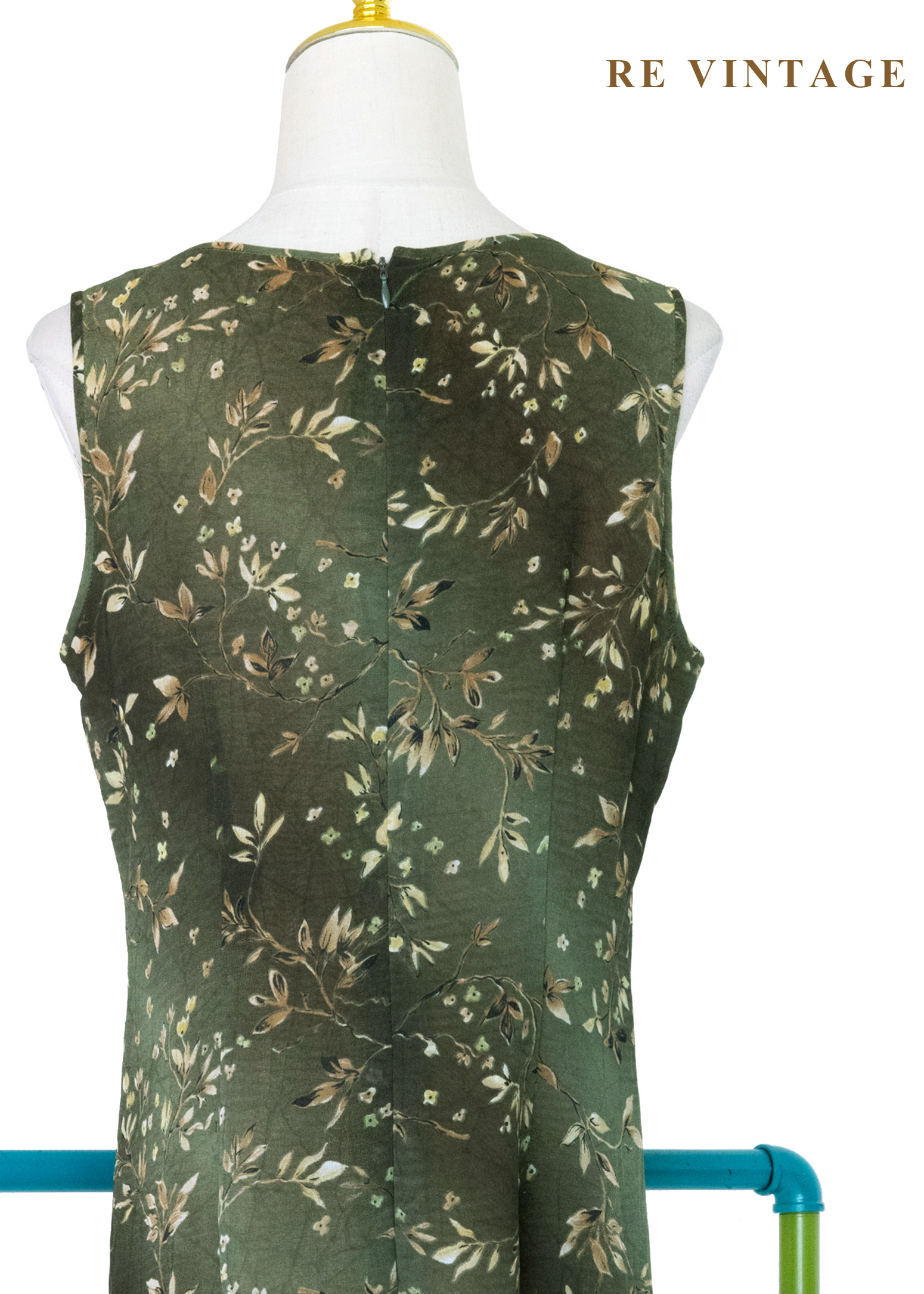 暮色森林復古苔蘚綠無袖長洋裝11