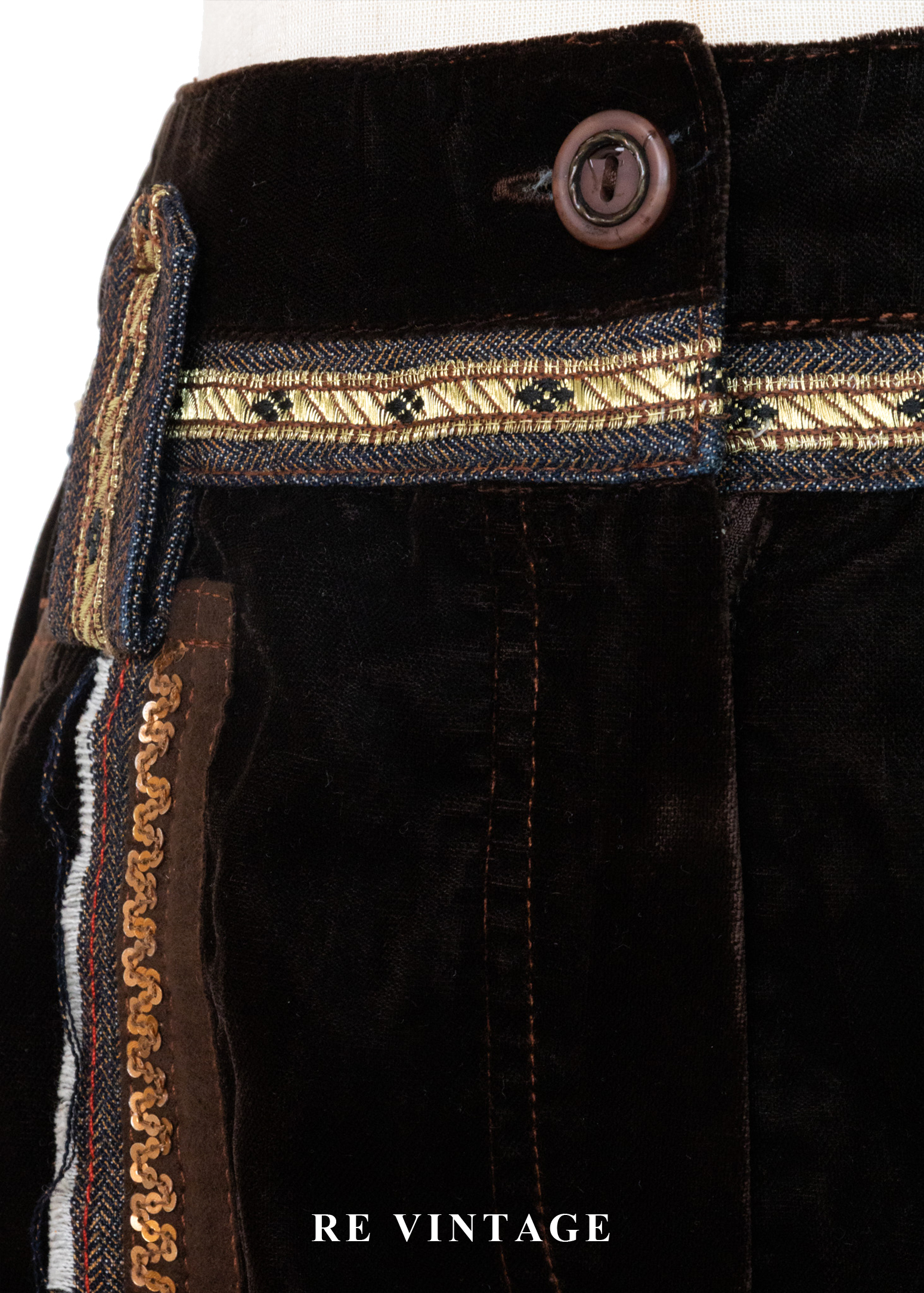 深棕色金線序章絨布短褲(26")7