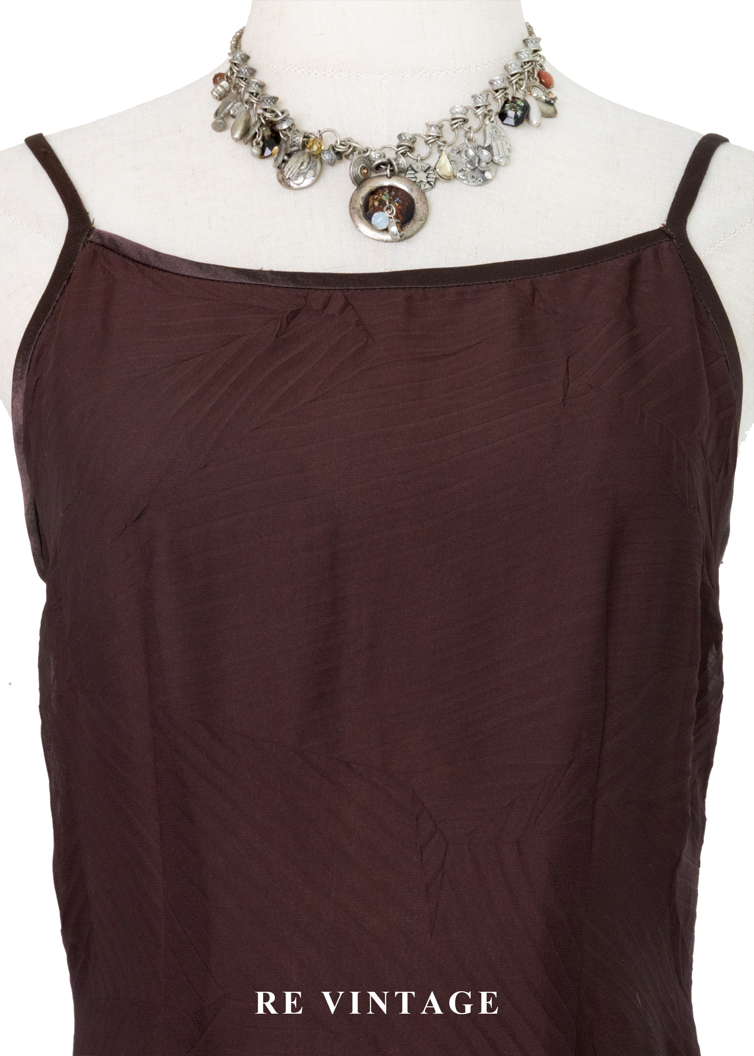 煙燻棕交錯壓印紋理細肩帶長洋裝10