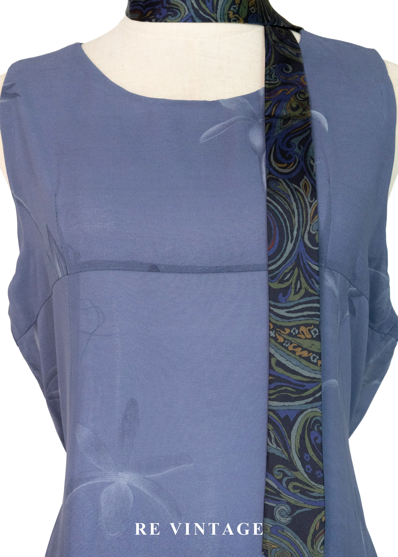 霧中灰藍湖面的花朵們長洋裝3