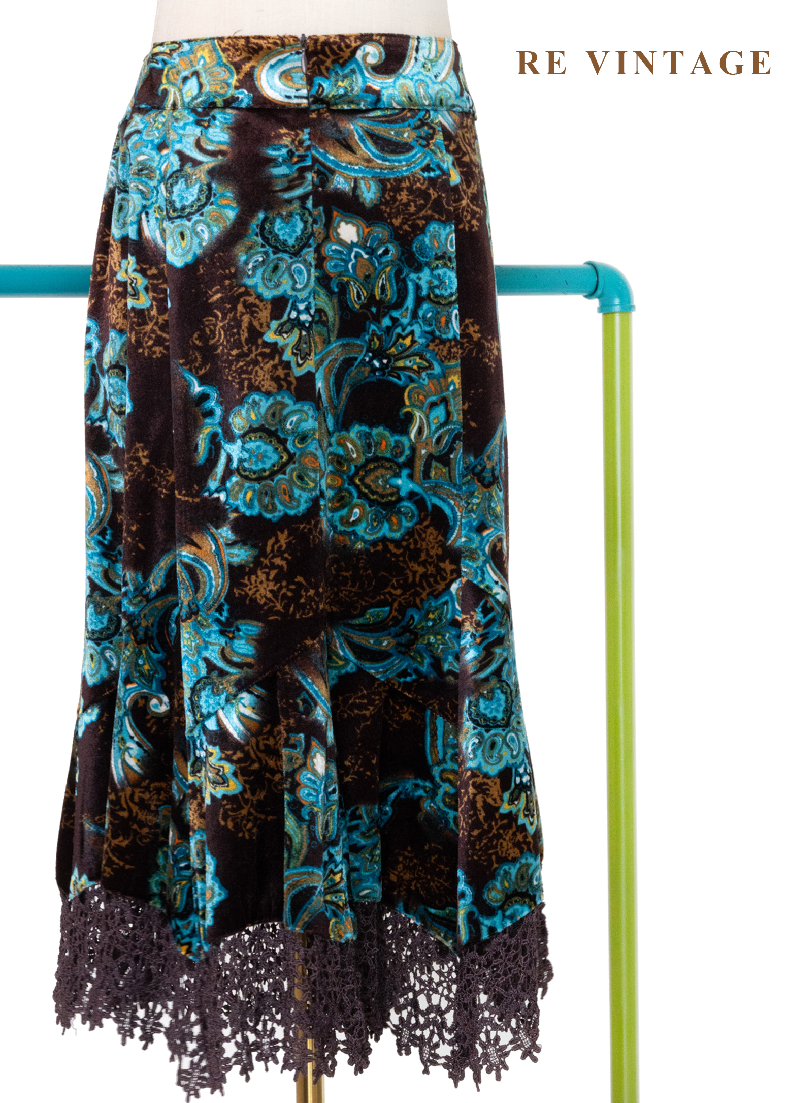 深夜寶石綠古董花紋美裙(27.5")8